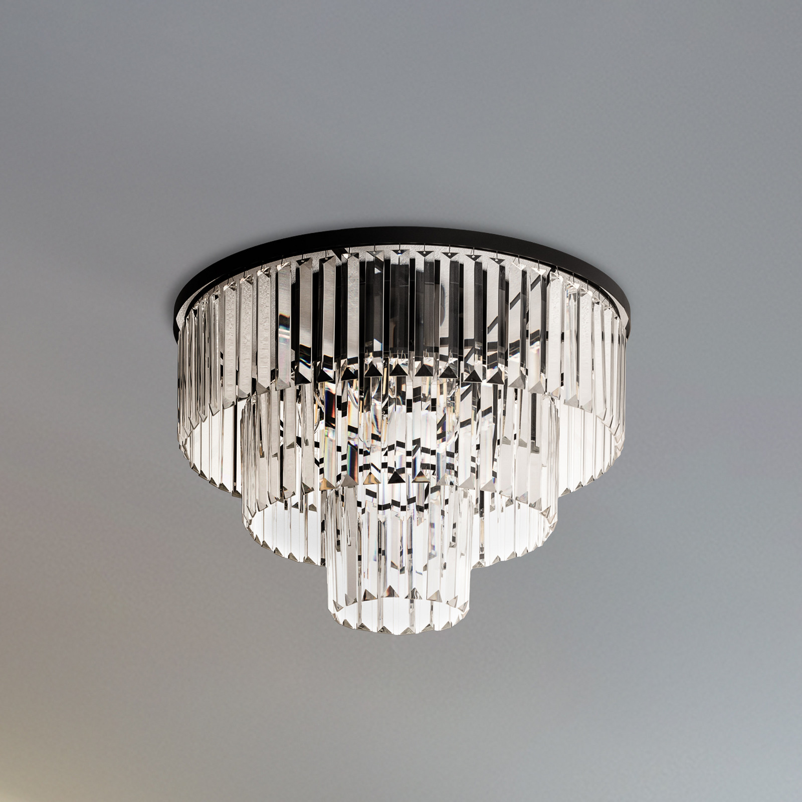 Euluna Plafonieră Cristal transparentă/neagră Ø 56cm - Camera de zi / sufragerie - transparent negru - Sticlă