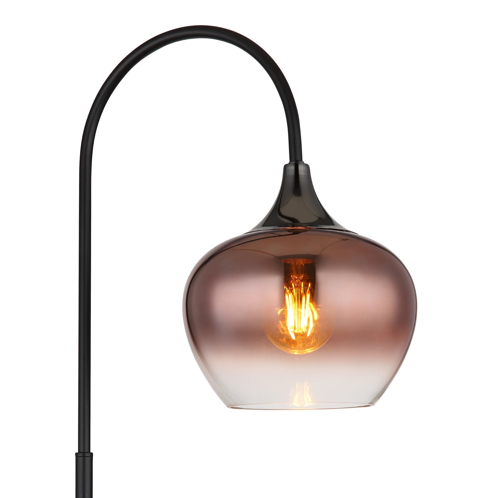 Golvlampa Maxy, koppar/svart, glas, 150 cm hög, E27