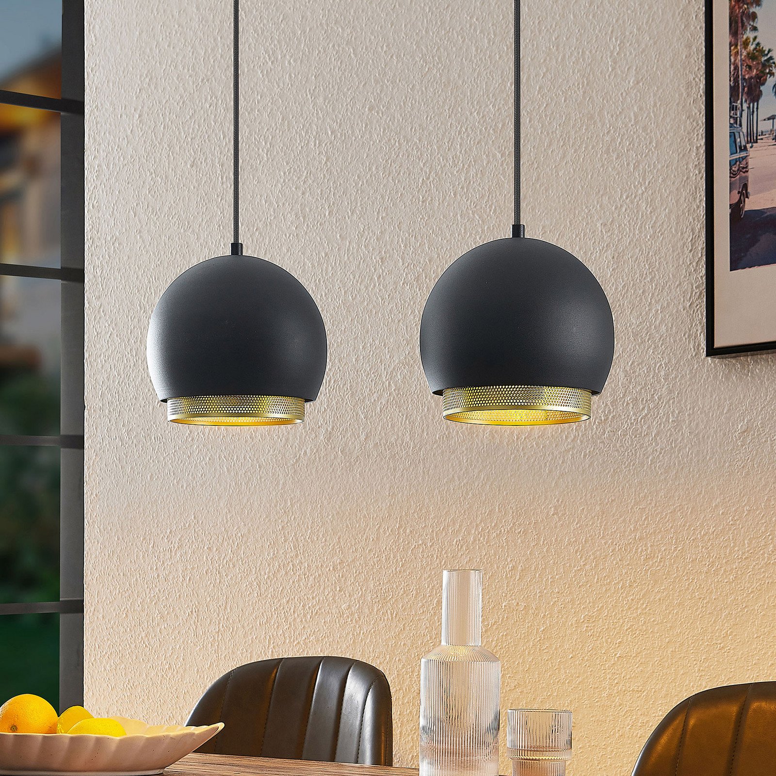 Lucande Sivanel lampă suspendată două becuri - Camera de zi / sufragerie - modern - negru auriu - Metal