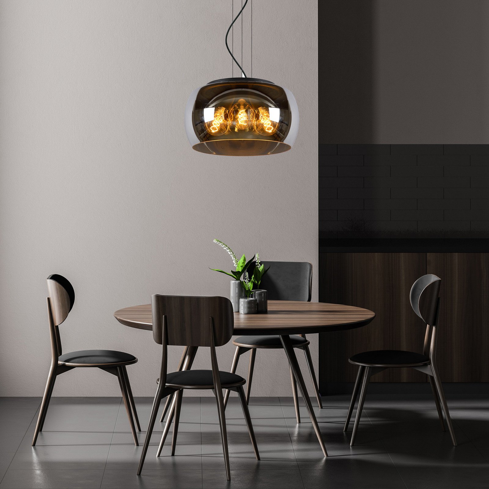 Lucide Lampă suspendată Olivia abajur sticlă fum Ø 40 cm - Camera de zi / sufragerie - gri fumuriu transparent negru