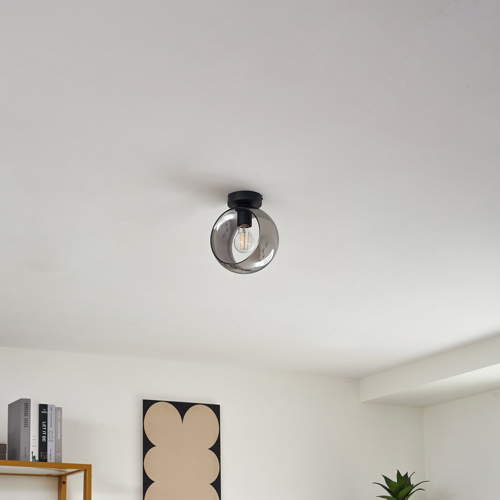 Lindby Roton ceiling light, grey/black, glass, Ø 20 cm