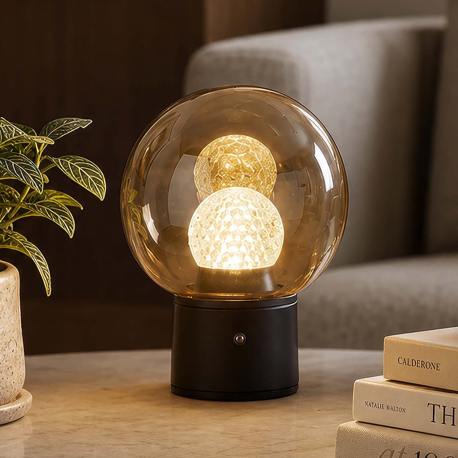 LED-Akku-Tischleuchte Solis, bronze, Glas, 2.700 K