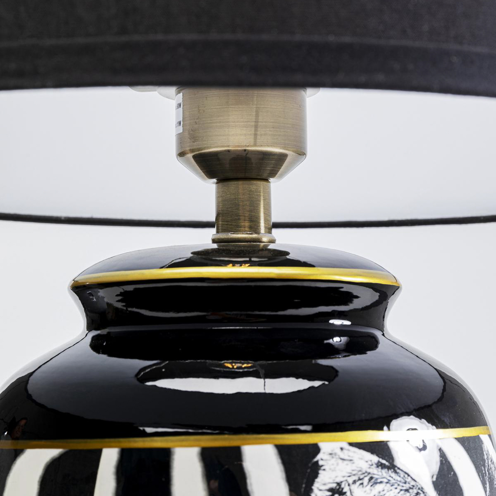 Kare lampa stołowa Zebra Face czarna tkanina, porcelana, 71 cm