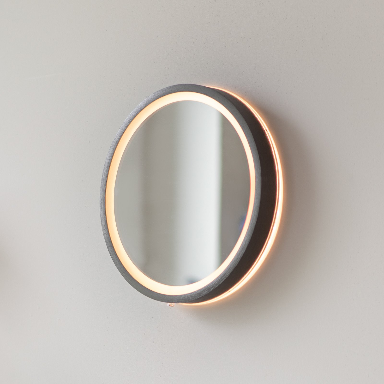 Specchio da parete a LED VIDRO, grigio, Ø 26 cm, powerbank, interruttore