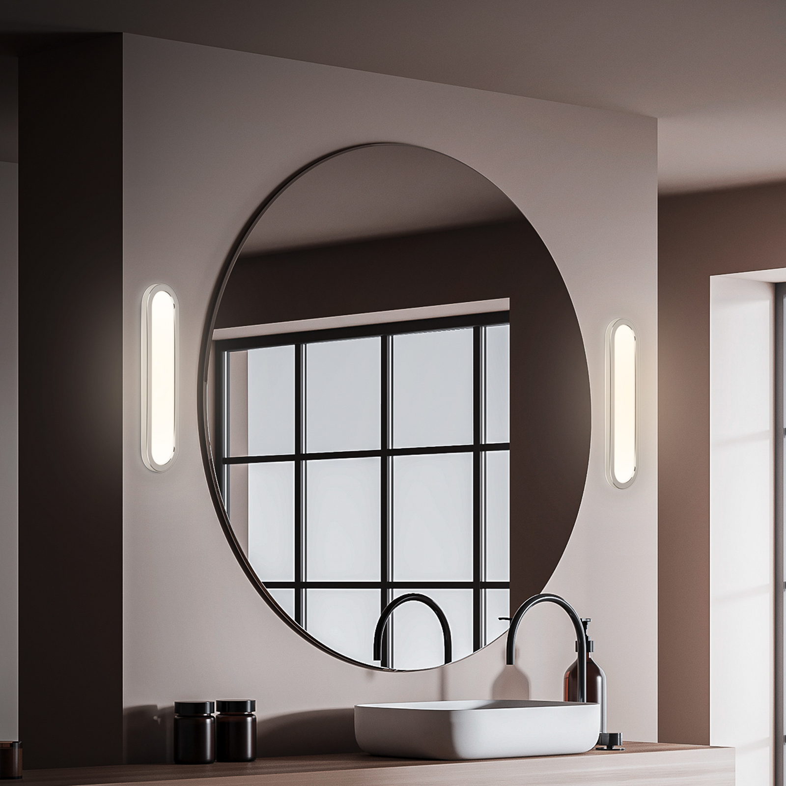 LED Bathroom Wall Lamp Pil Chrome coloured Width 35 Cm Plastic 
