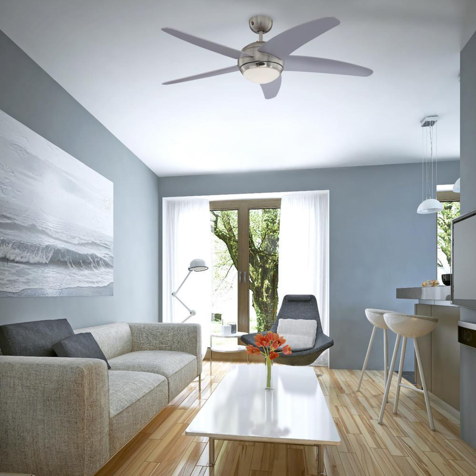 Ventilateur Bendan avec éclairage, argent - Westinghouse Ventilateur Bendan avec éclairage, argent - Westinghouse