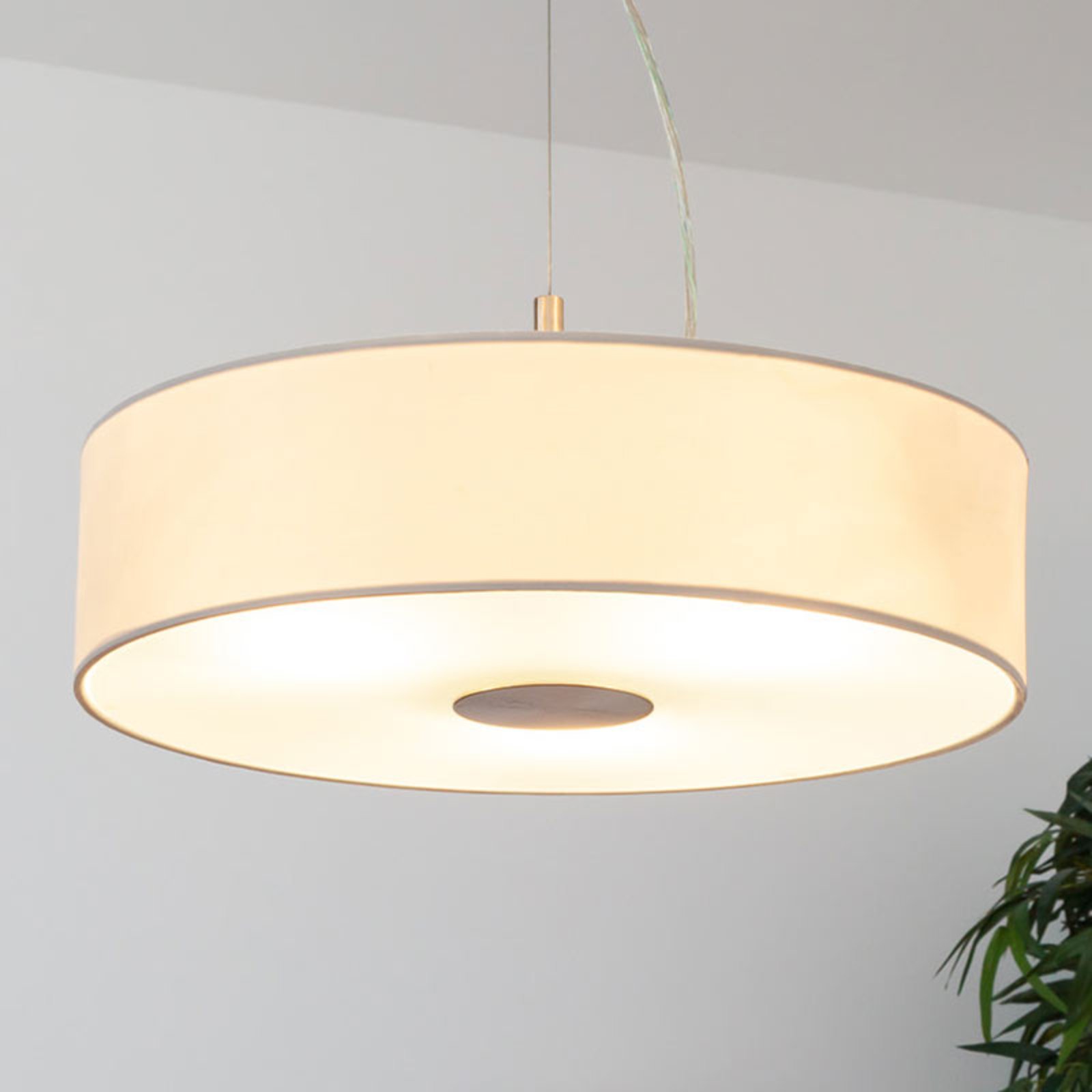 Lindby Josia - elegant pendant lamp in white, for Hallway, Fabric, glass, metal, E27, 60 W, energy efficiency: A++, H: 12 cm