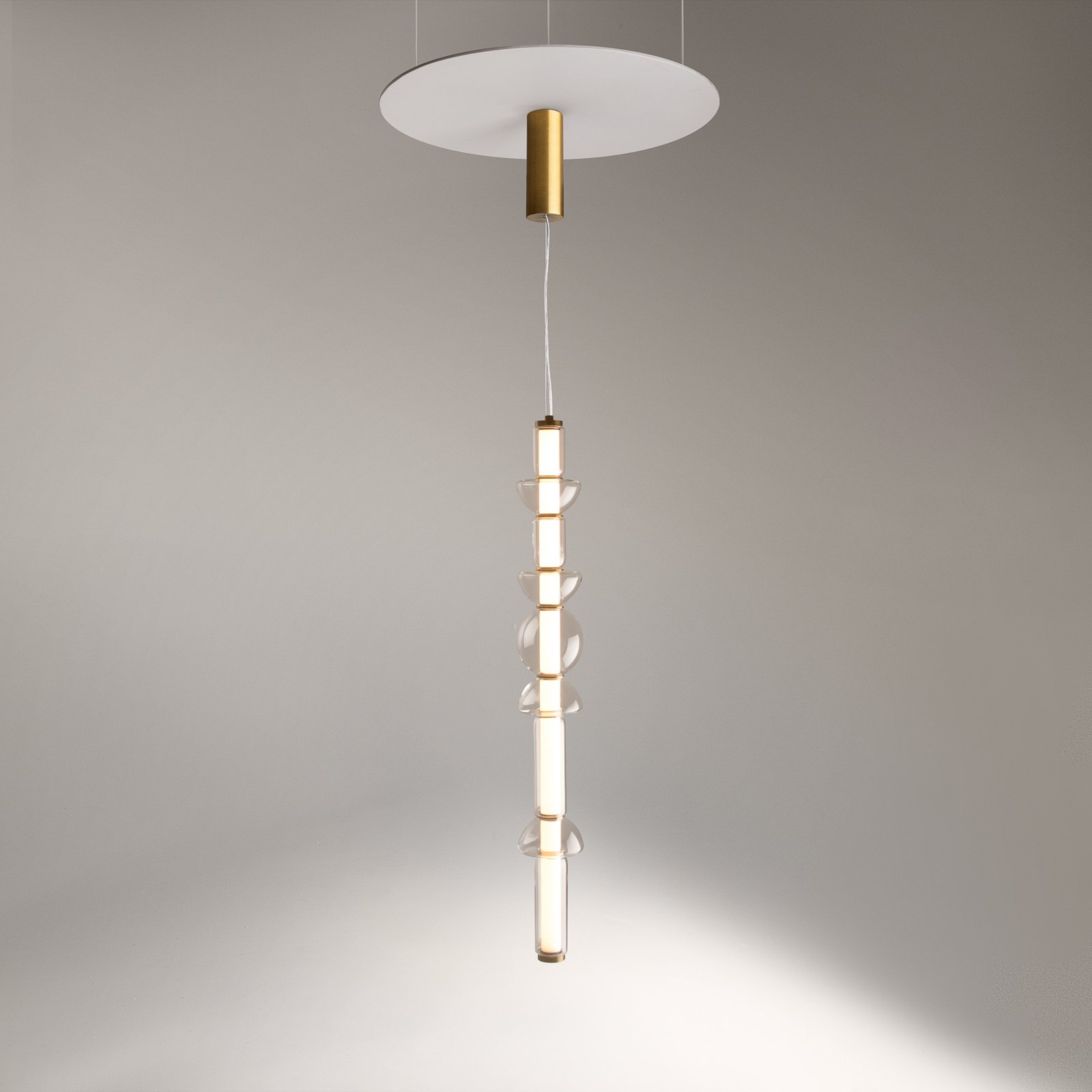 Maytoni Cosmo LED pendant light, brass, length 98 cm, glass