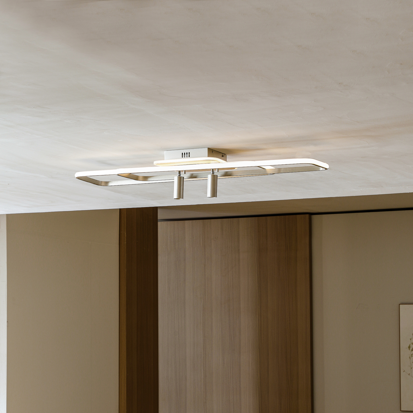 Lucande Tival LED-Deckenlampe, lang, nickel