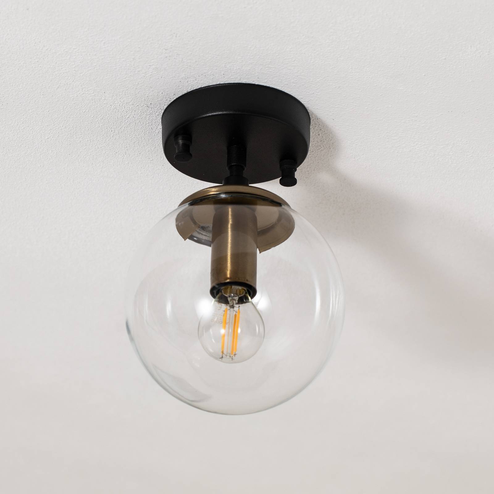 Lampa sufitowa Atmaca 10205 złota antyczna/czarna szkło przezroczyste Ø 15 cm