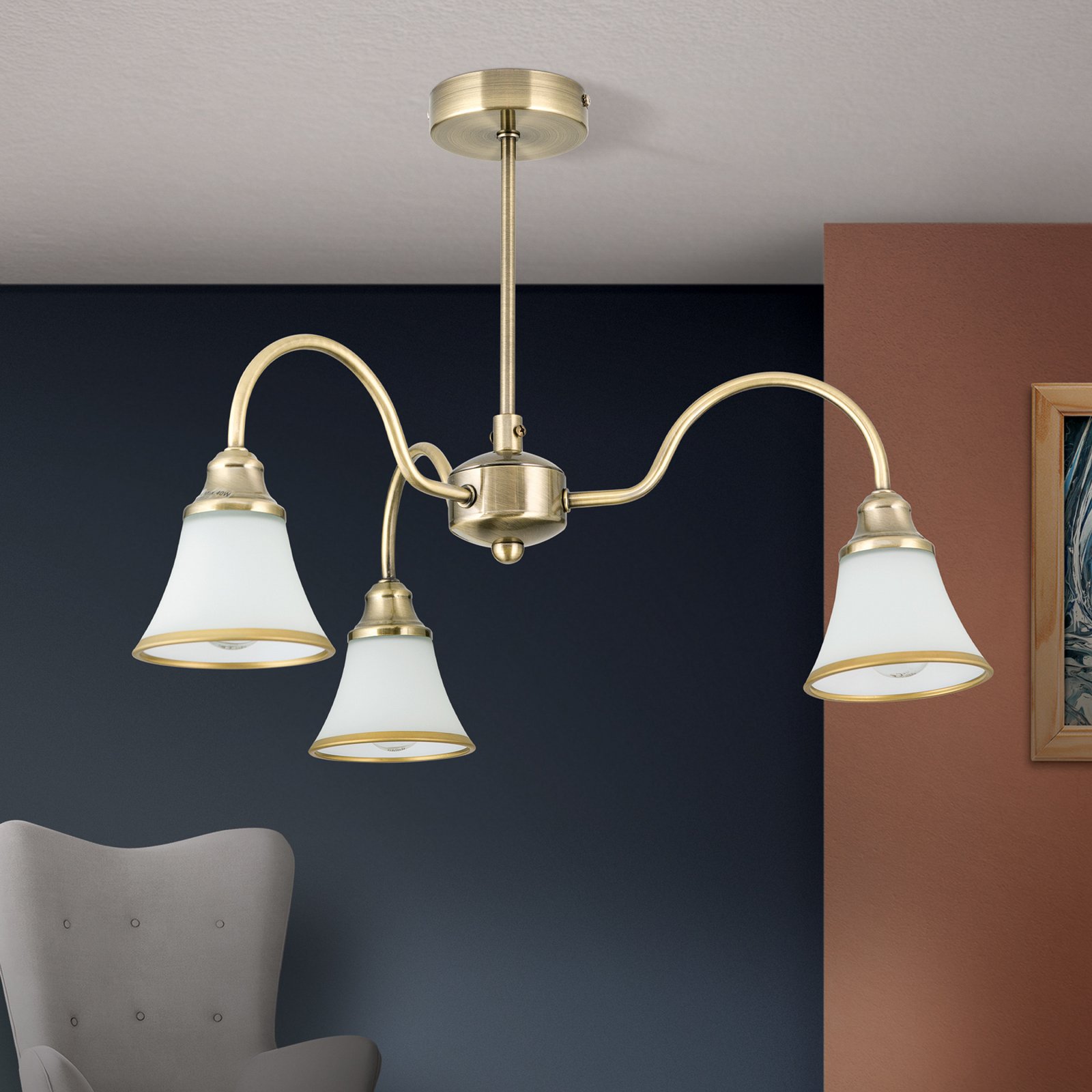 Tilda Ceiling Light Three Bulbs Old Brass Look