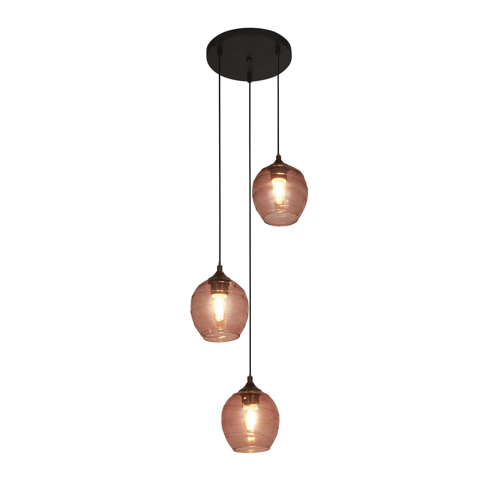Hanglamp Ojay, pruim/zwart, glas, 3-lamps, E27