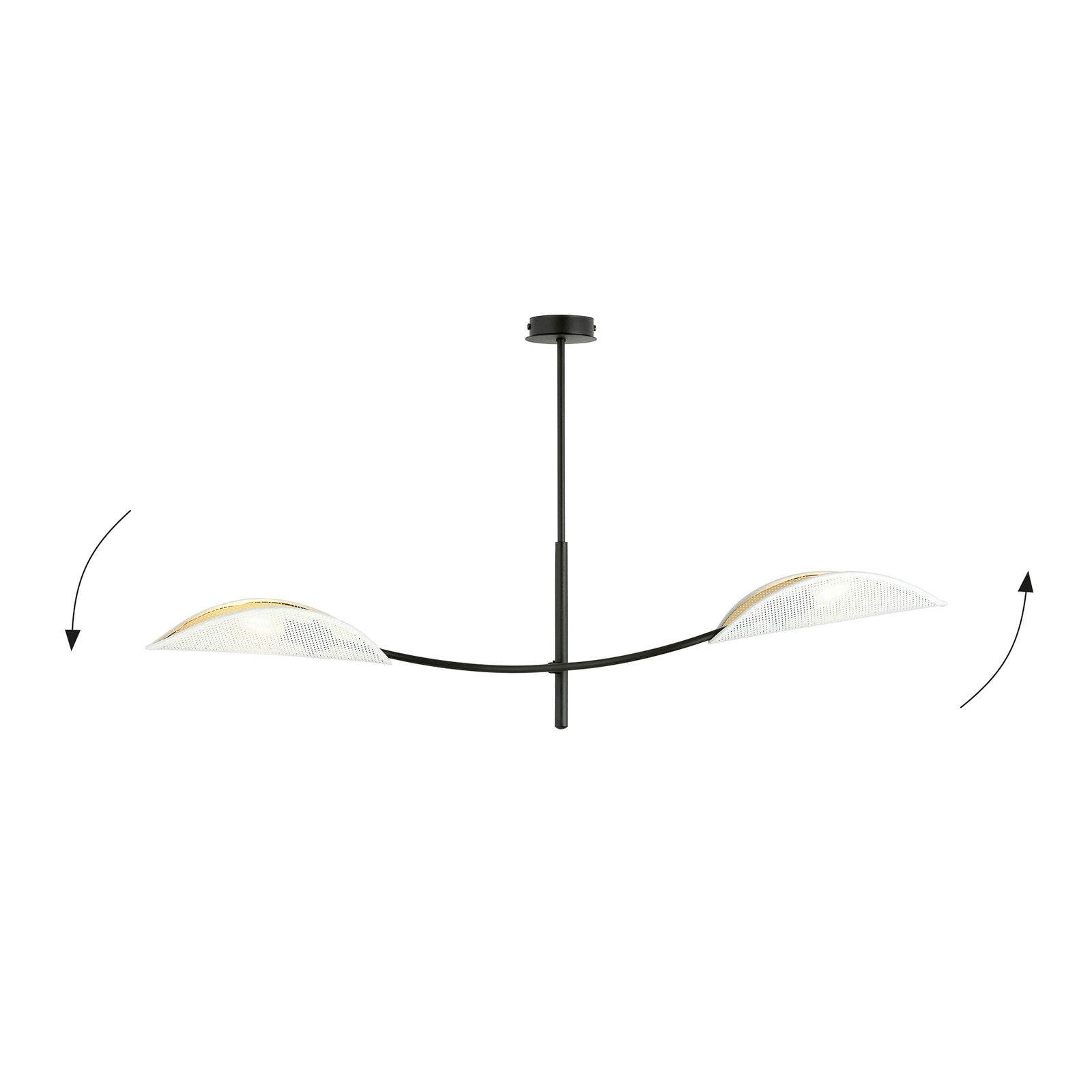 Lotus ceiling lamp, black/white/gold, 2-bulb
