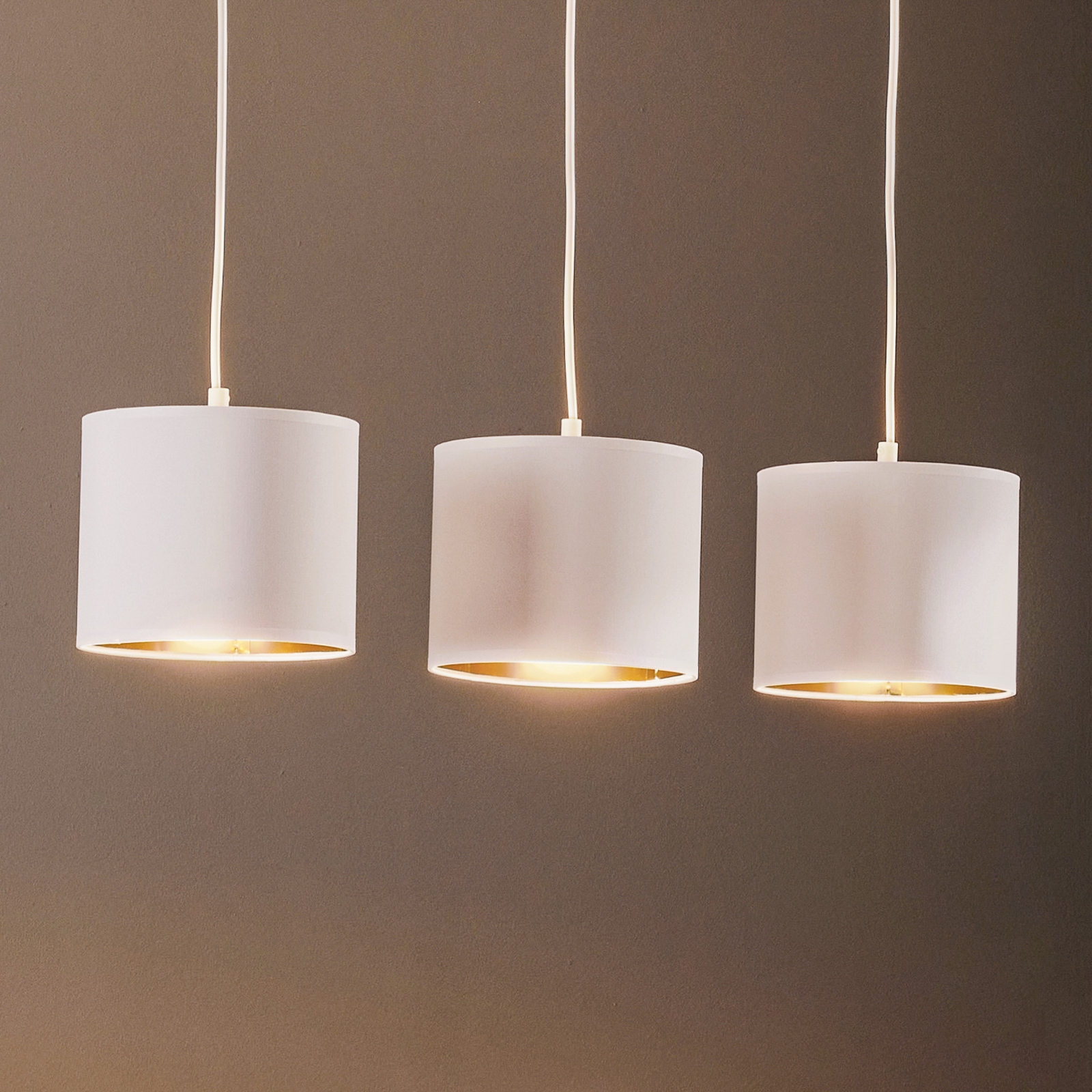 Hanglamp Soho, cilindrisch, lang 3-lamps wit/goud