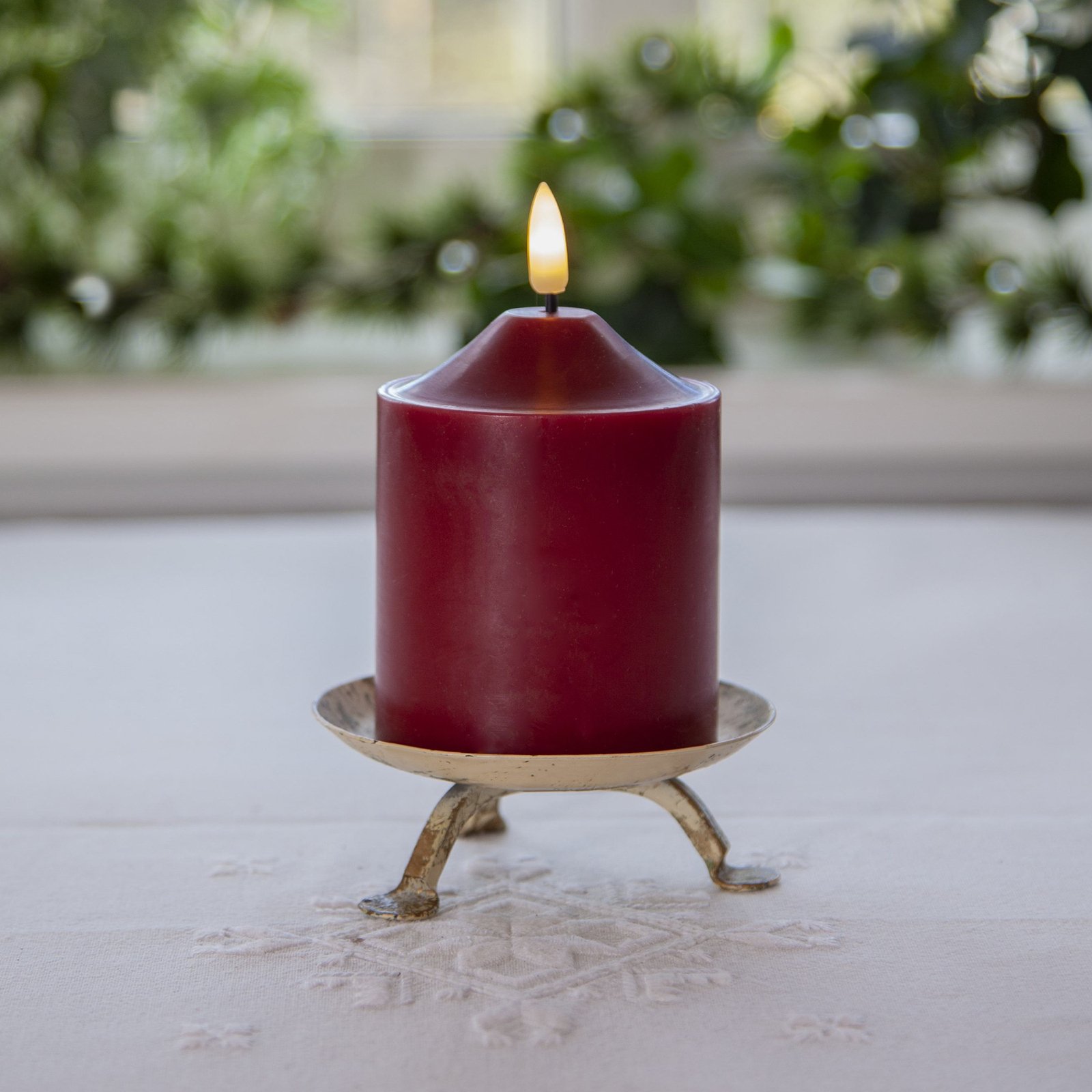 LED candle flame, height 12 cm, red real wax battery operated