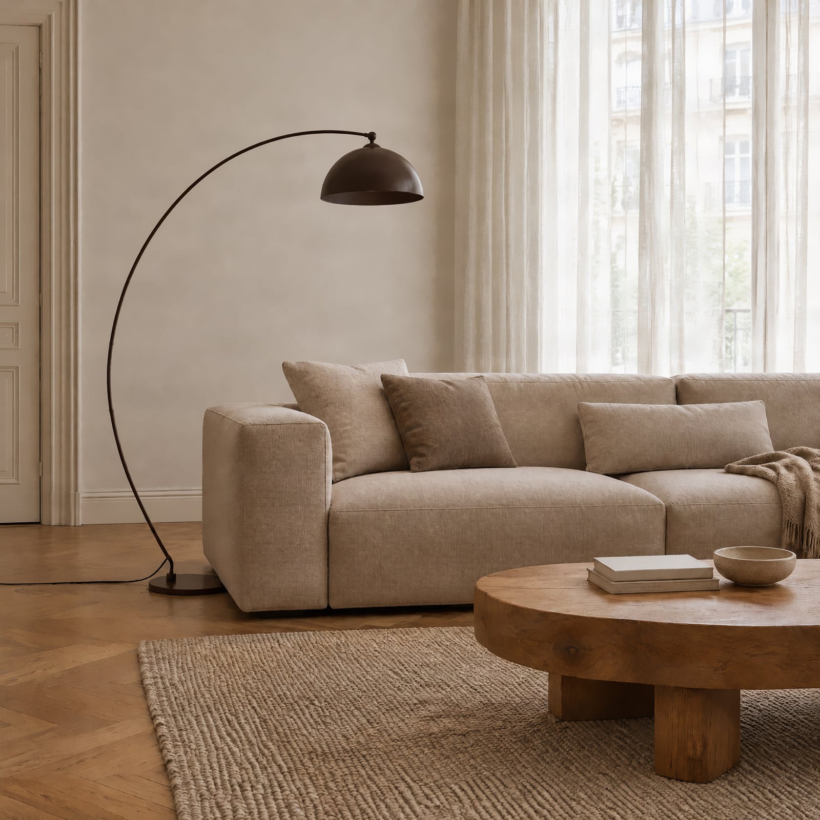 Jonera arc floor lamp, 185 cm, brown, metal, E27 - Lindby Jonera arc floor lamp, 185 cm, brown, metal, E27 - Lindby