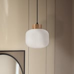 Hängeleuchte Harmony, Ø 20 cm, Opalglas, Eichenholz, E27