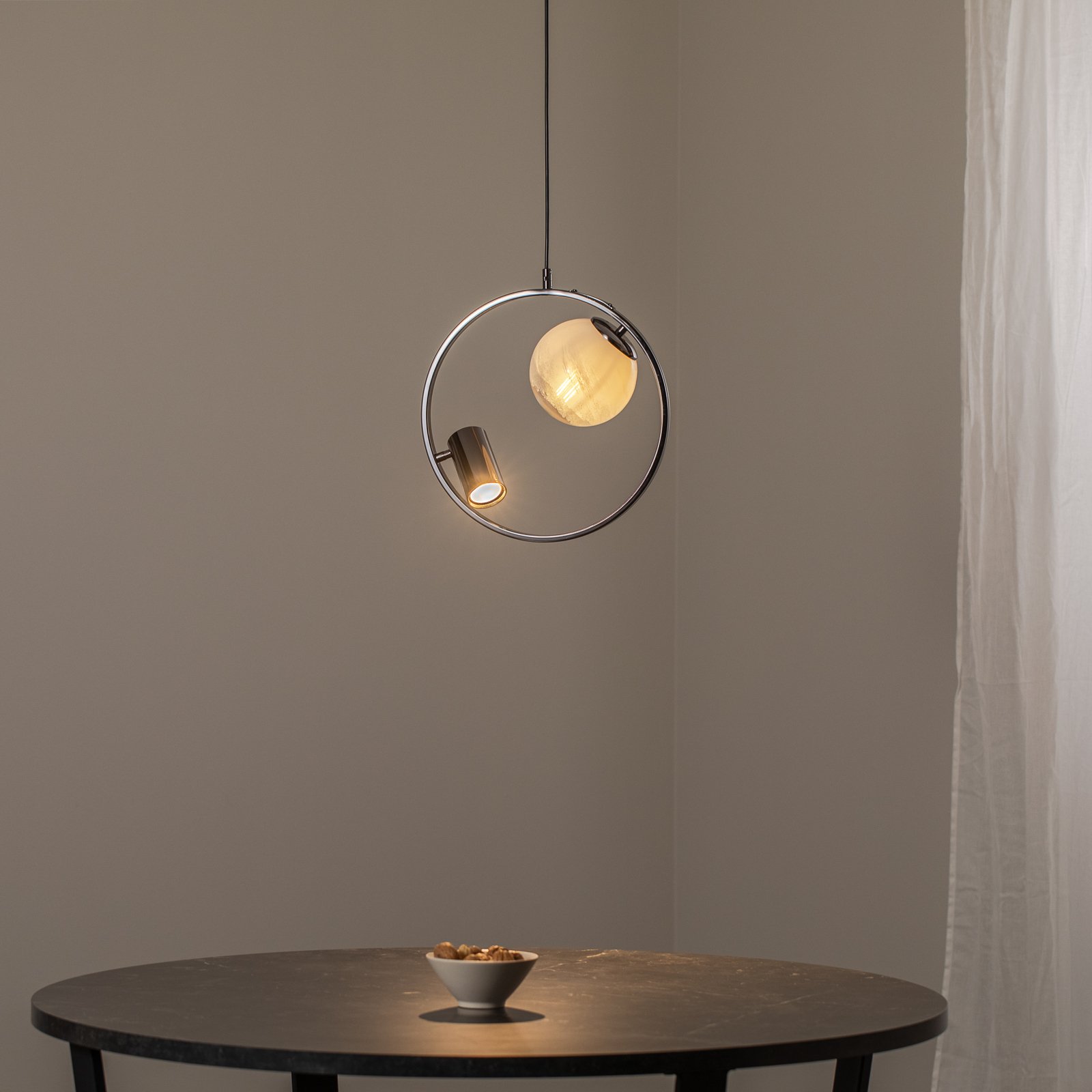 Hanglamp Medo 1+1, zwart-chroom. 2-lamps