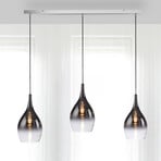 Paul Neuhaus Pilua hanging light, smoke, glass, 100 cm, 3-bulb.