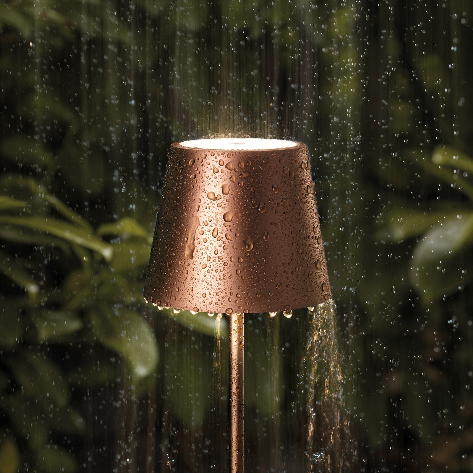 LED accu-tafellamp Nuindie, rond, 38 cm, brons