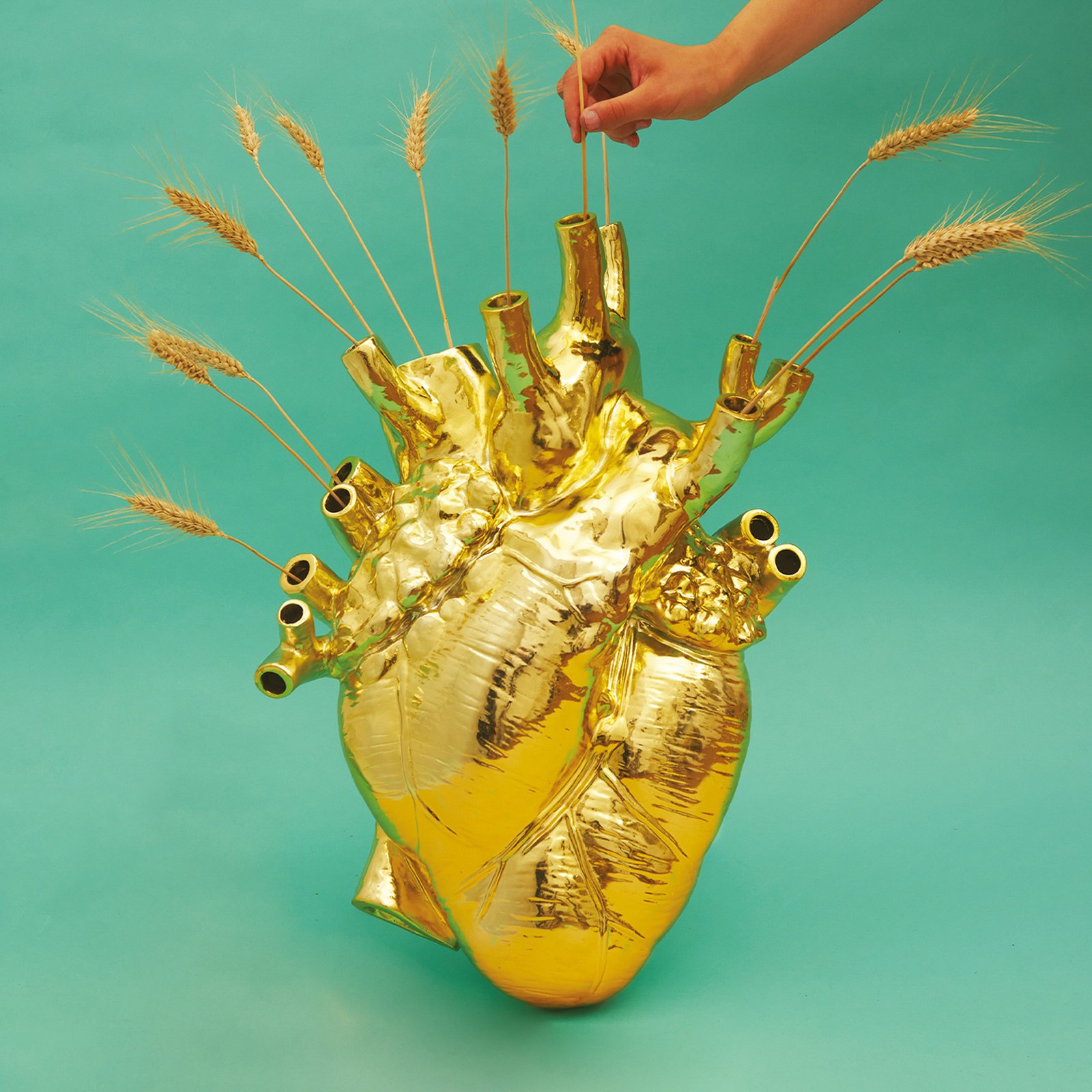 Love In Bloom Giant Resin Heart Vase Gold - Seletti
