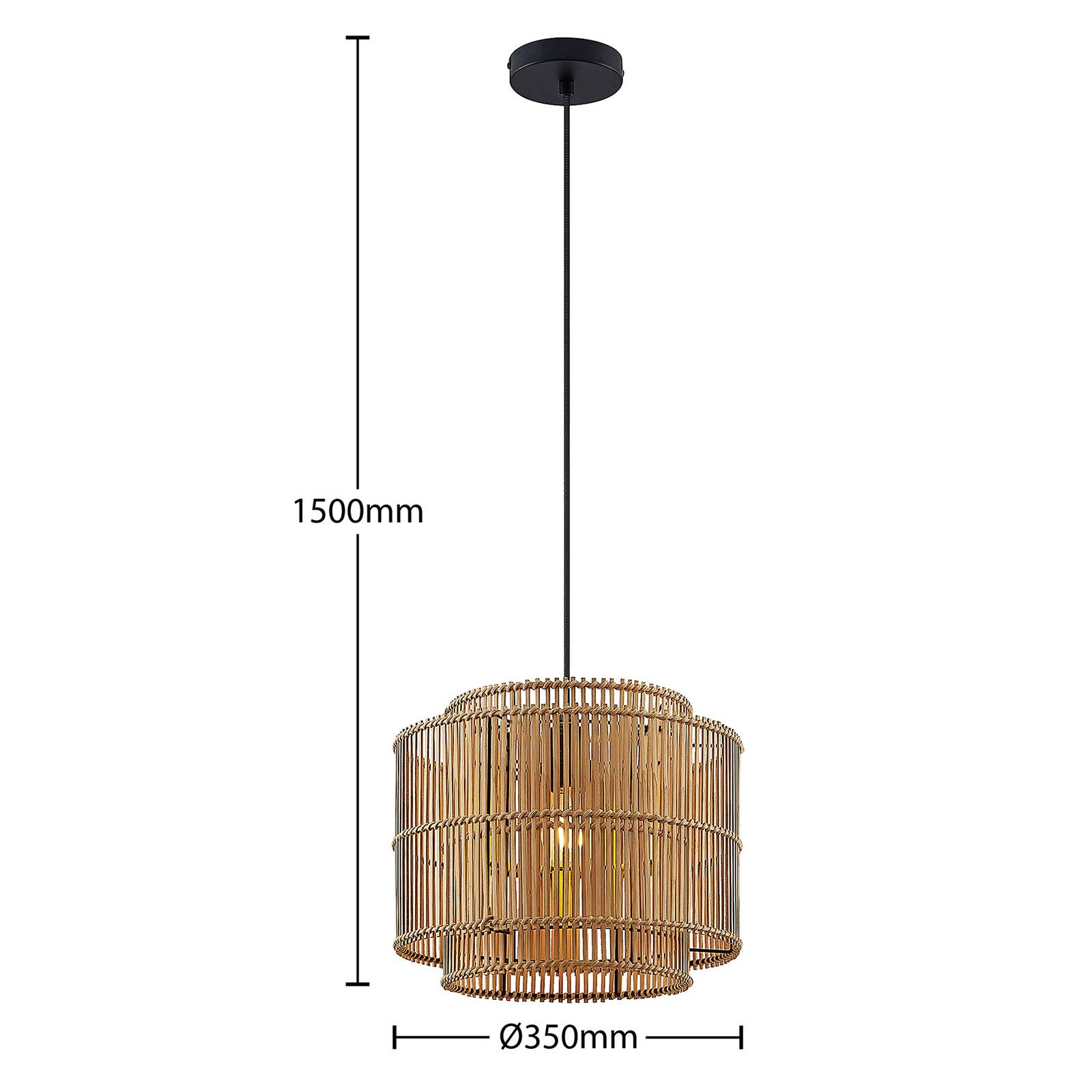 Lampa wisząca Lindby Bridga, Ø 35 cm, czarny, bambus