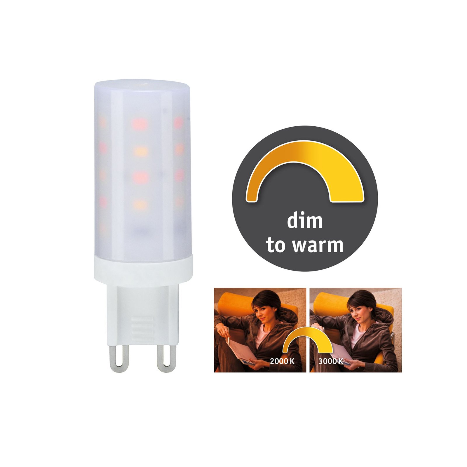 Paulmann bi-pin LED bulb G9 4W 3,000K dim to warm