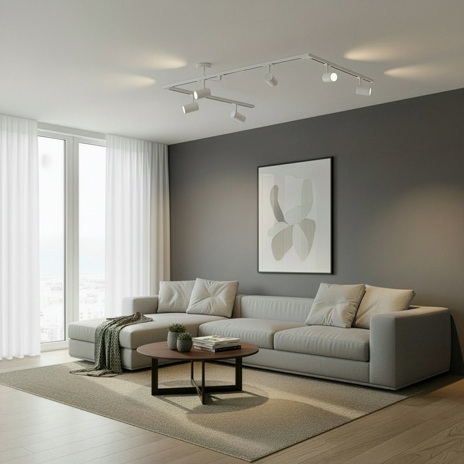 Sistem de șine Lindby Linaro, GU10, 6 becuri, alb, formă C