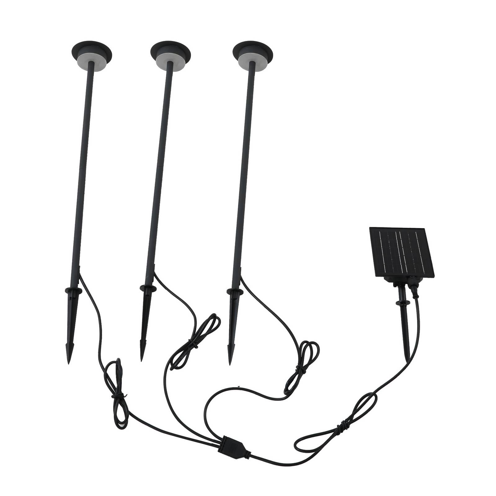 Lindby LED-Solarleuchte Lyris, 3er-Set, schwarz, Alu, 3.000K