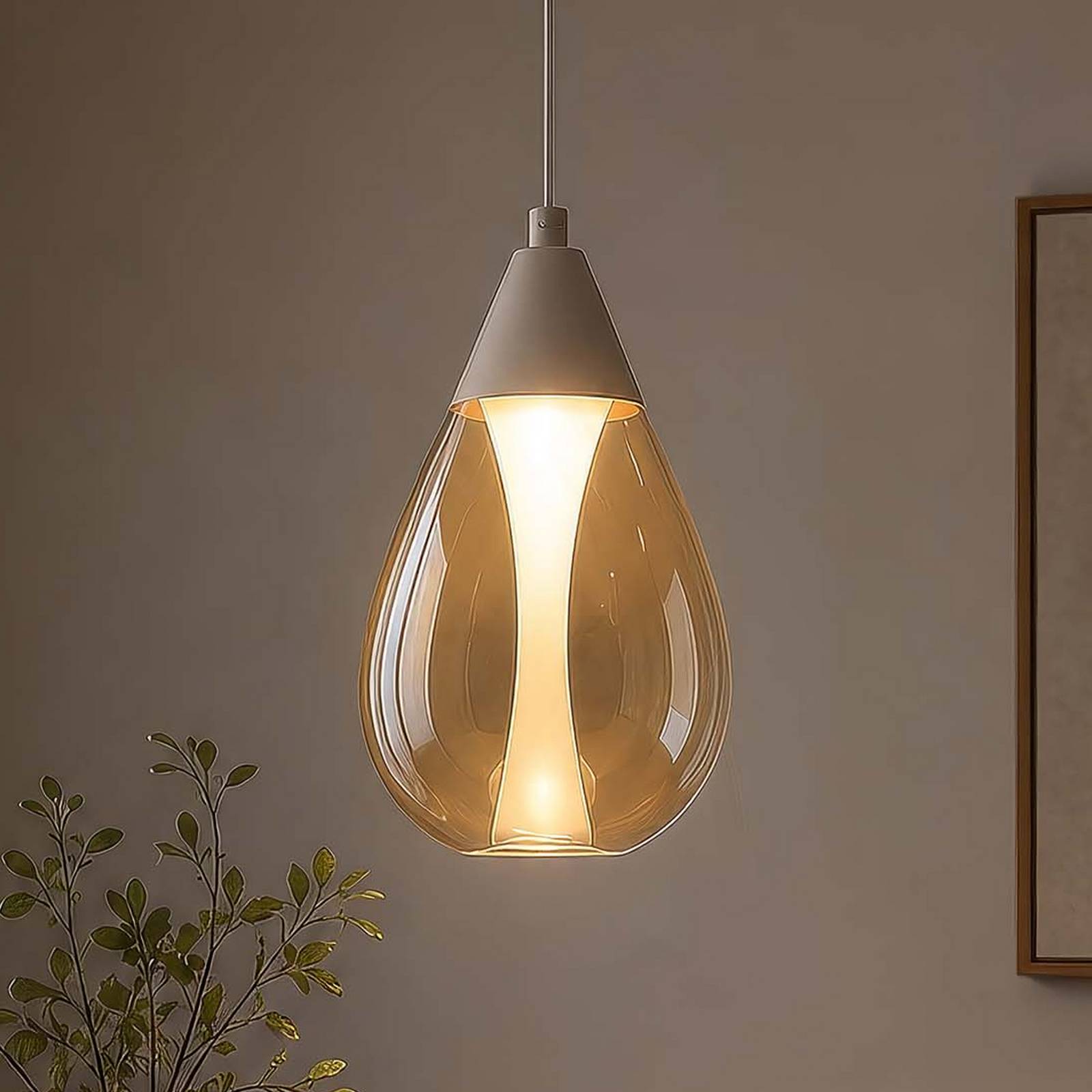 Żyrandol LED Pear, 1-punktowy, beżowy, szkło bursztynowe, 3 000 K