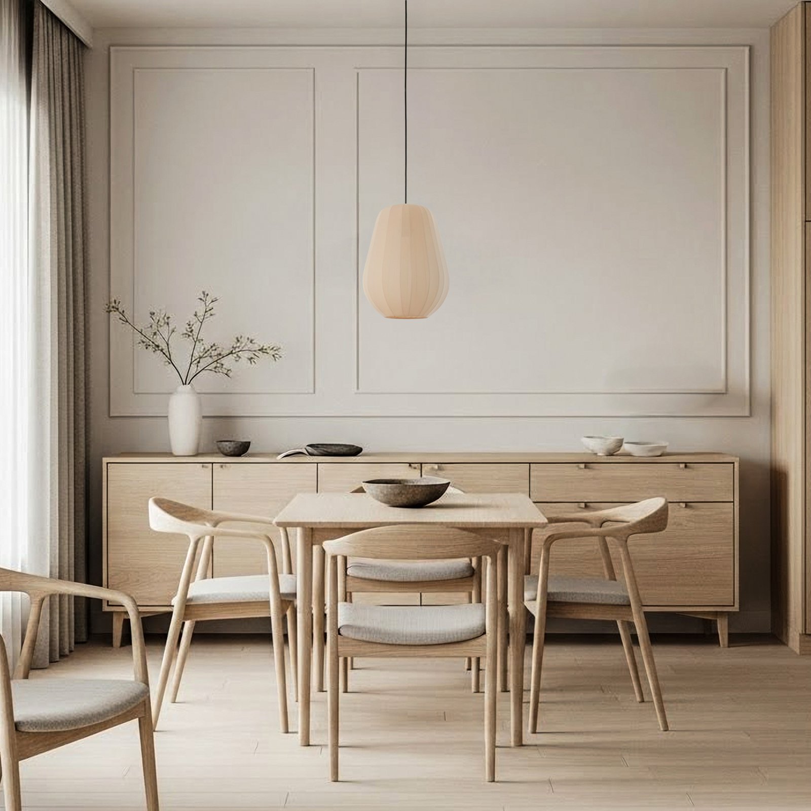 Lindby Helin pendant light, beige, Ø 30 cm, fabric