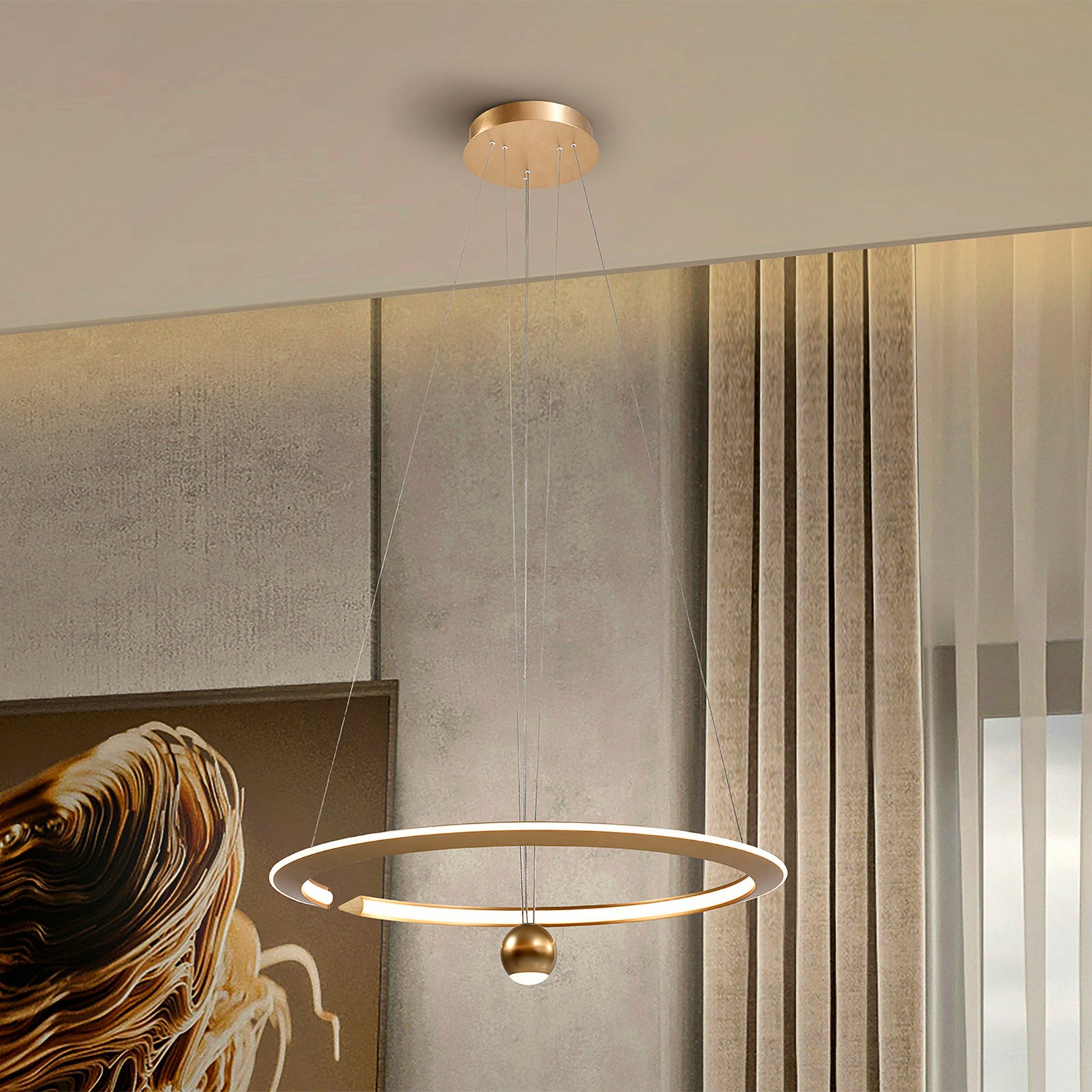 LED hanglamp Orane goudkleurig, in hoogte verstelbaar, Ø 60 cm