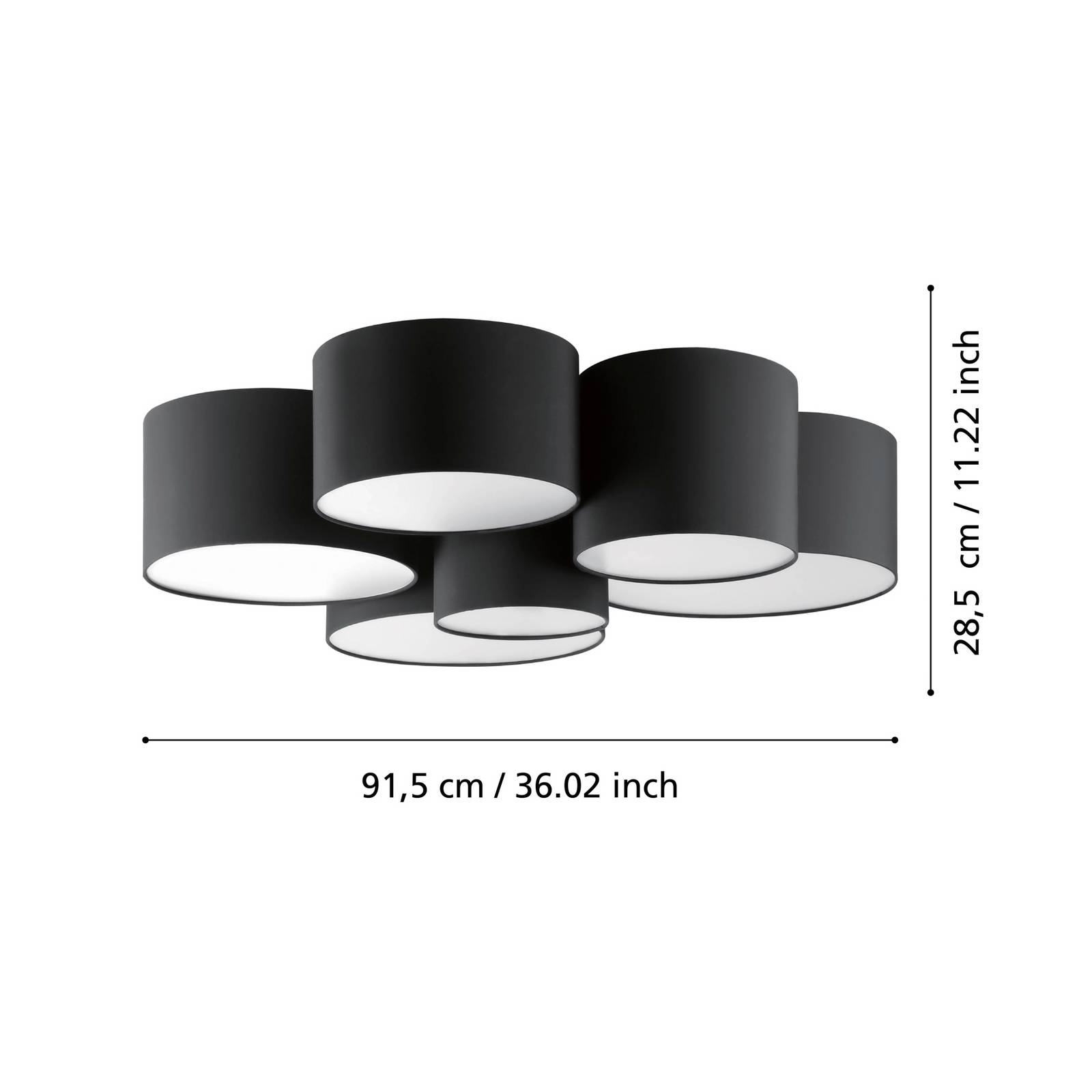 Deckenleuchte Pastore 2, Ø 99 cm, schwarz, 6-flg., Stoff günstig online kaufen