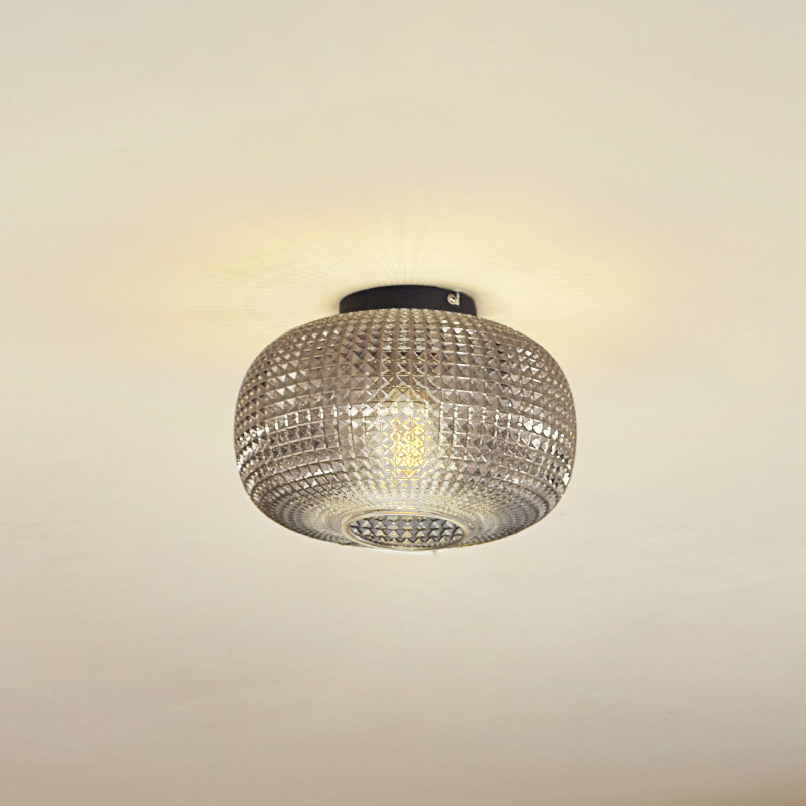 Lindby Hildur ceiling light, Ø 25 cm, smoky grey, glass