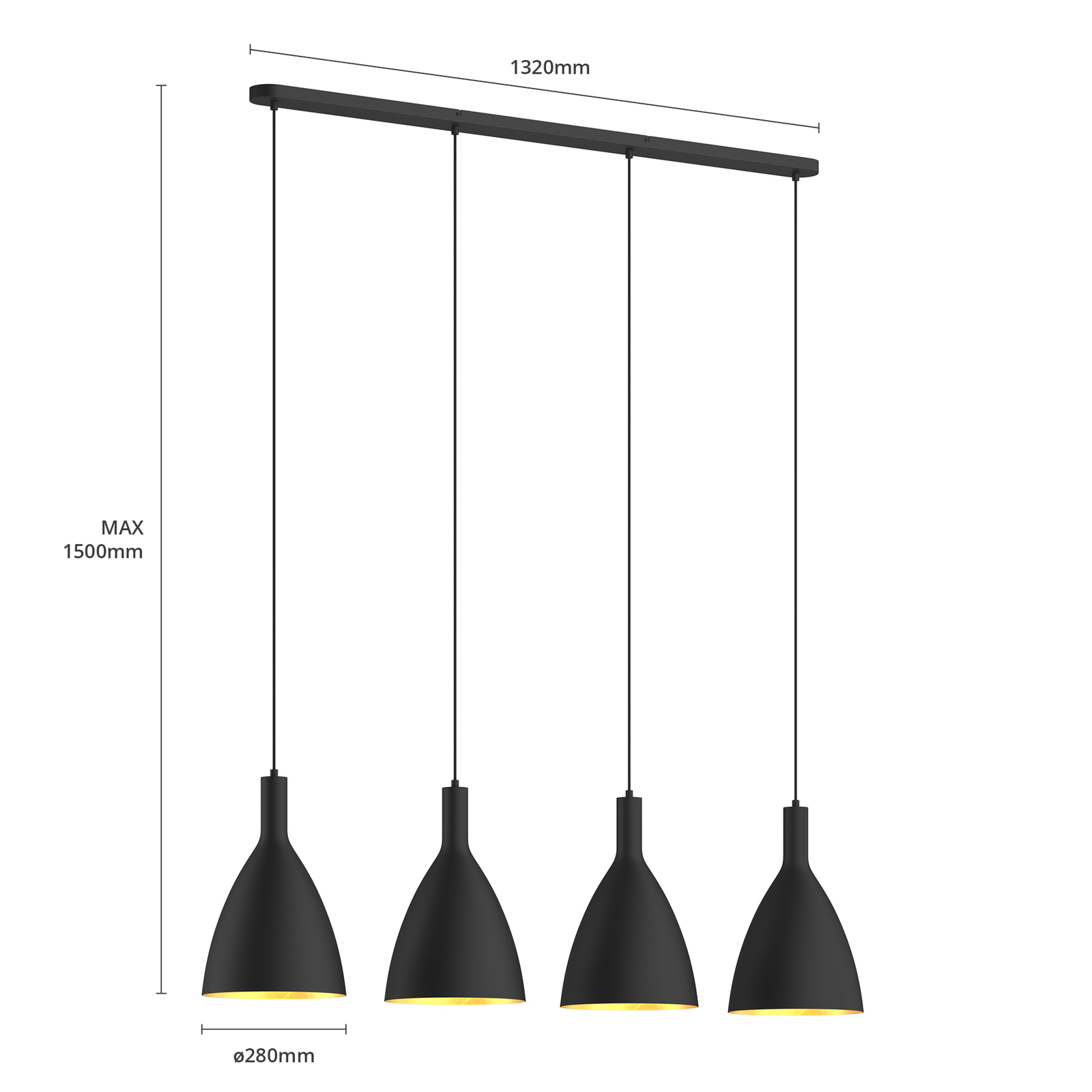 Arcchio Arthuria hanglamp, 4-lamps lang zwart