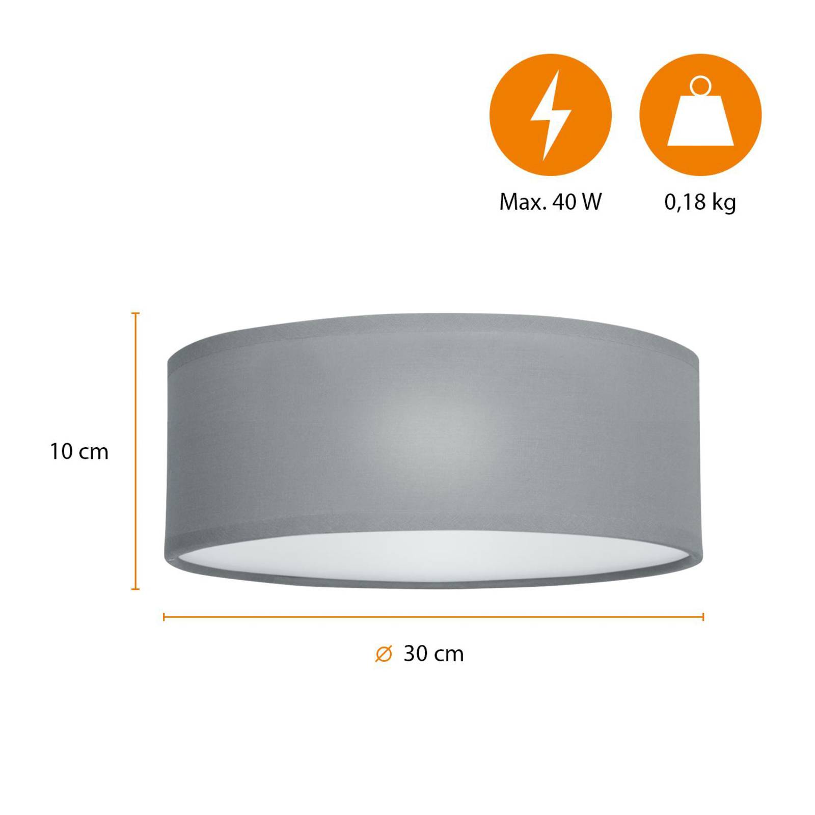 Lampa sufitowa Ceiling Dream, Ø 30 cm, tekstylna, szara