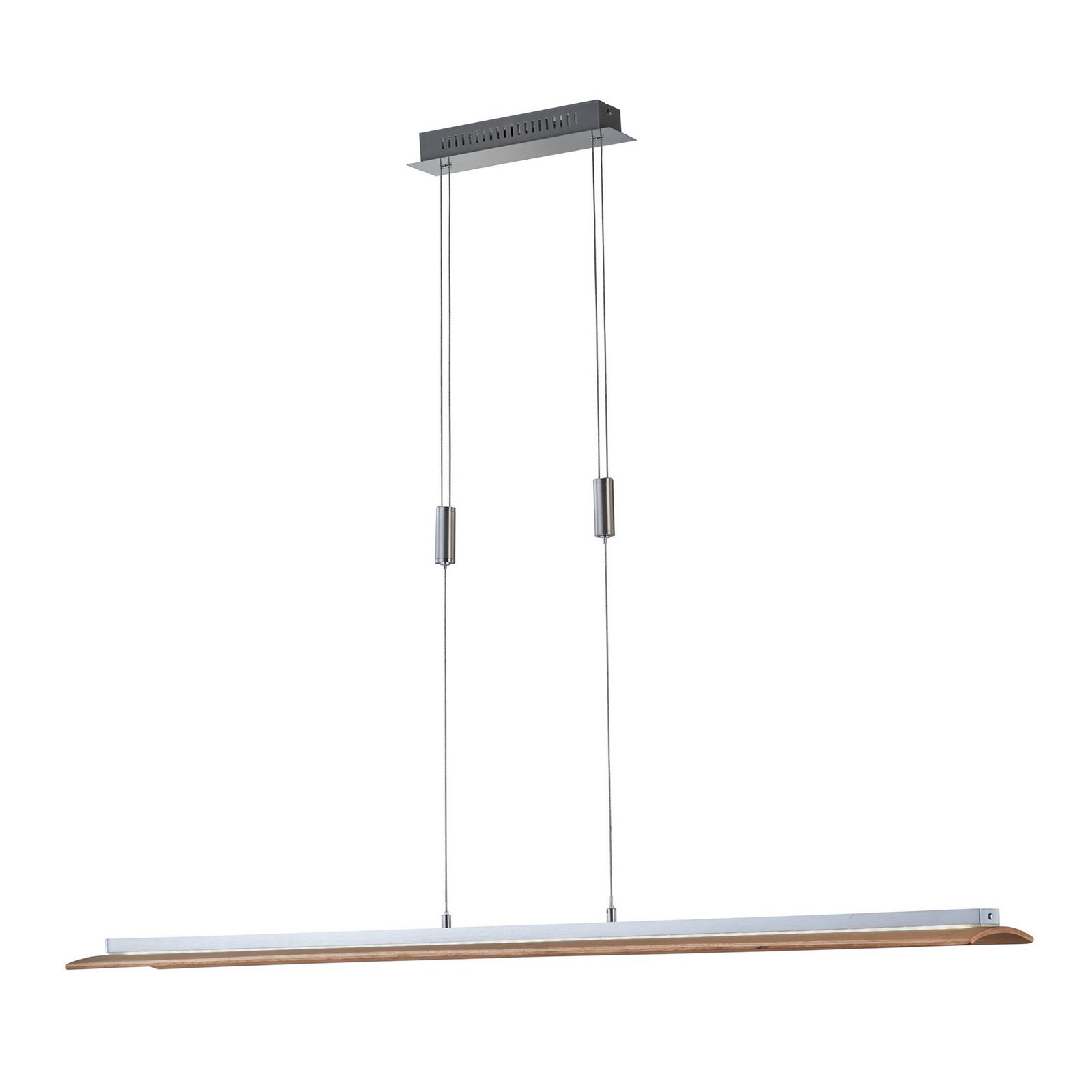 Candeeiro suspenso LED Shine-Wood, madeira de carvalho/níquel, 125 cm, CCT