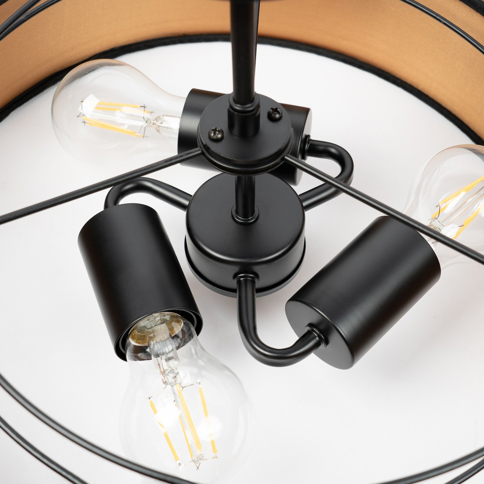 Lindby Deckenlampe Jusari, schwarz, Textil, Ø 56 cm, E27