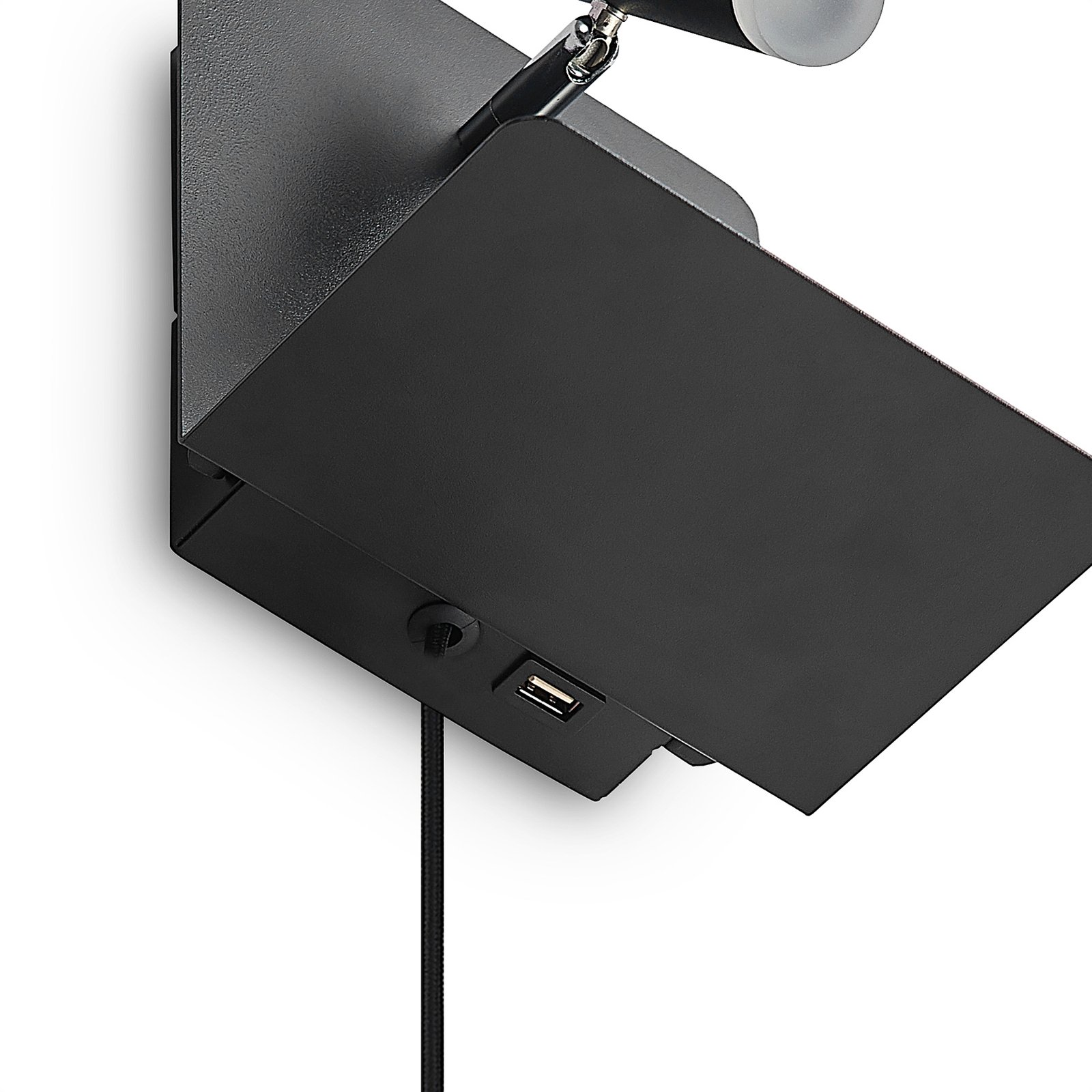 Lucande Zavi LED-veggspot med hylle, USB, svart