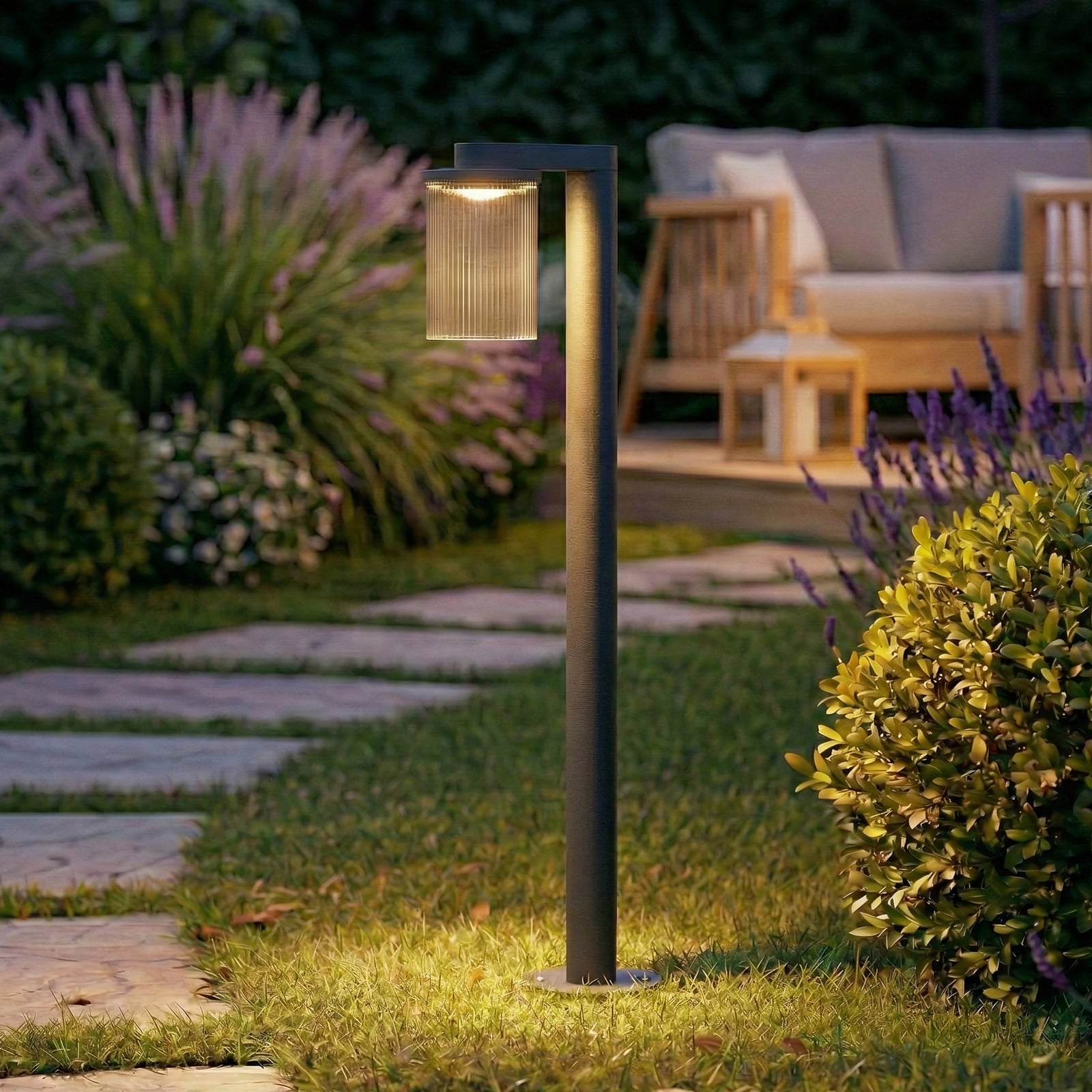 Bornă luminoasă LED Lucande Bee-G, antracit, 90 cm, striată