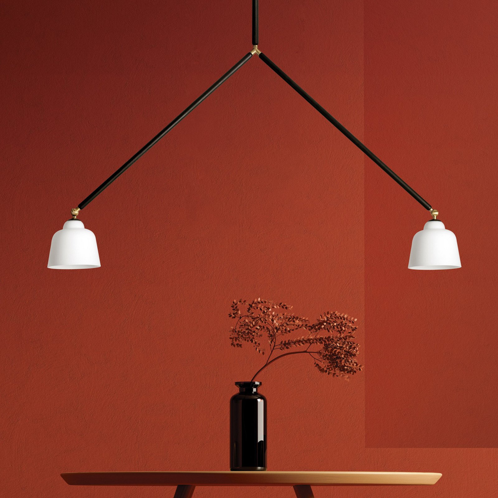 miloox by Sforzin Lampă suspendată Neoretro 2 becuri negru/milky îmbinări - Camera de zi / sufragerie - design - negru alb alamă - Sticlă