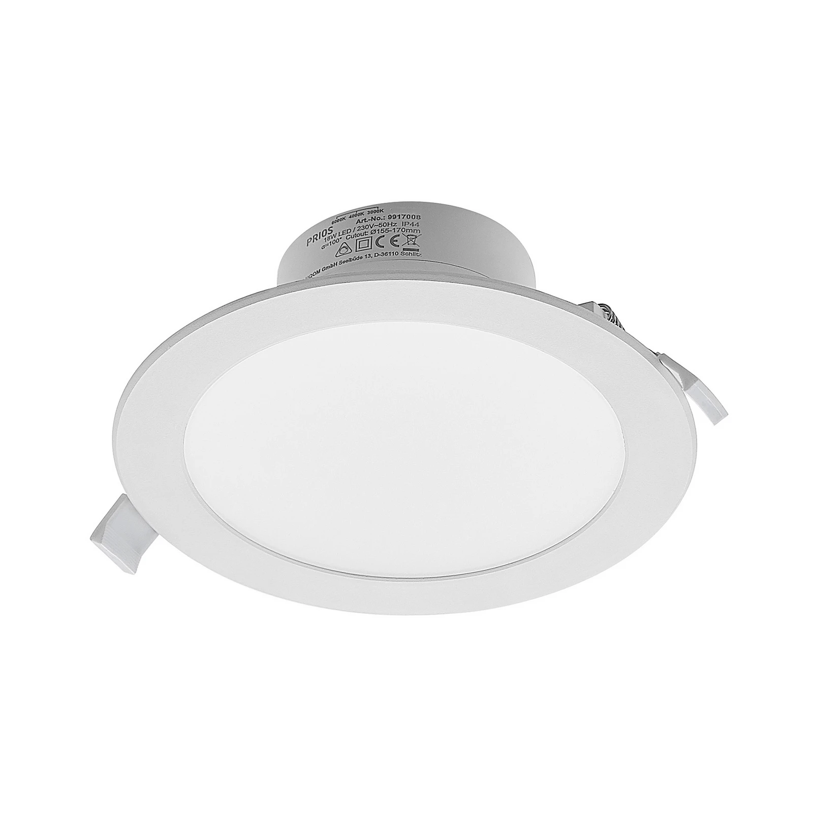 Prios LED-Einbaustrahler Rida, weiß. Ø 19 cm, CCT, IP44