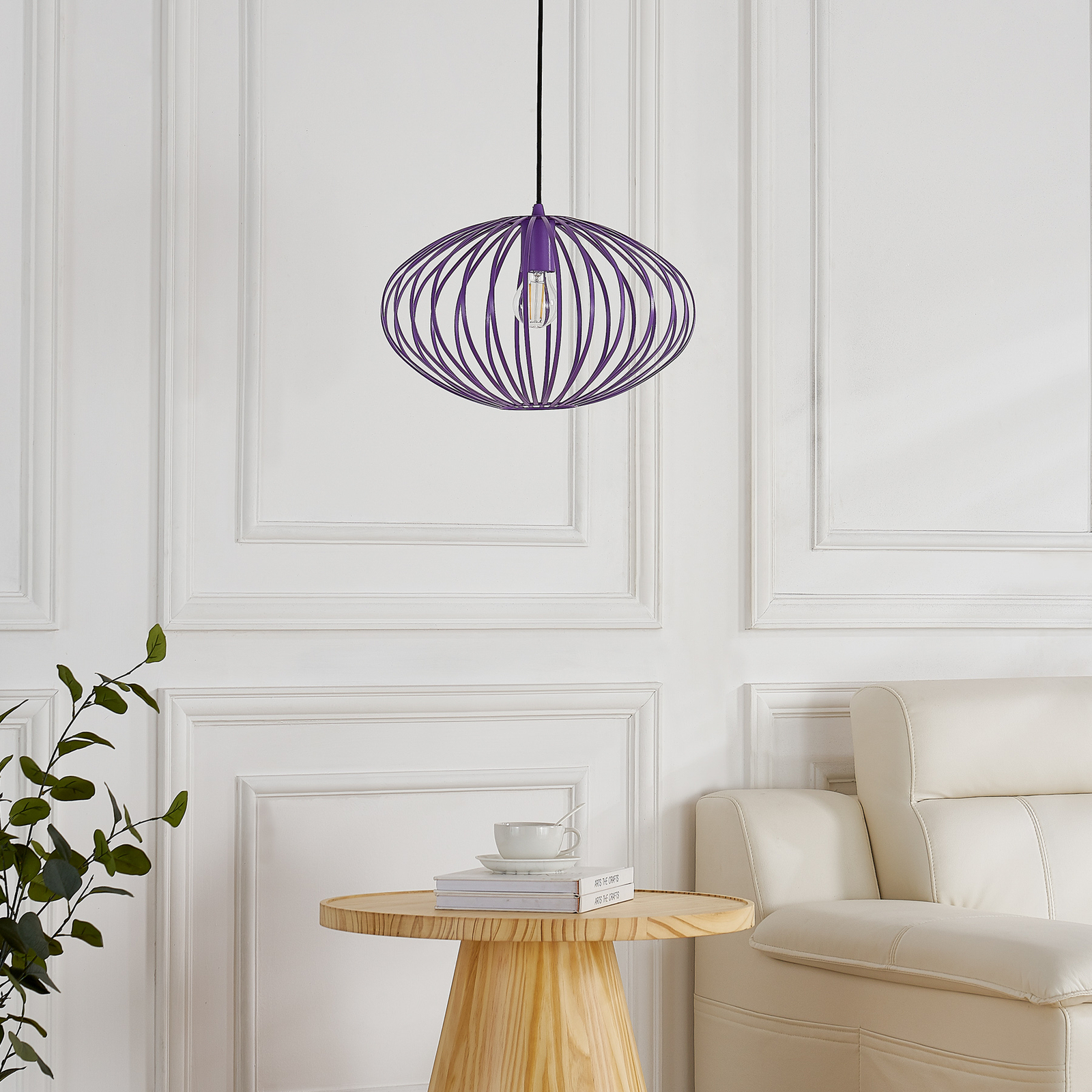 Lindby hanglamp Maivi, paars, 40 cm, ijzer, kooi