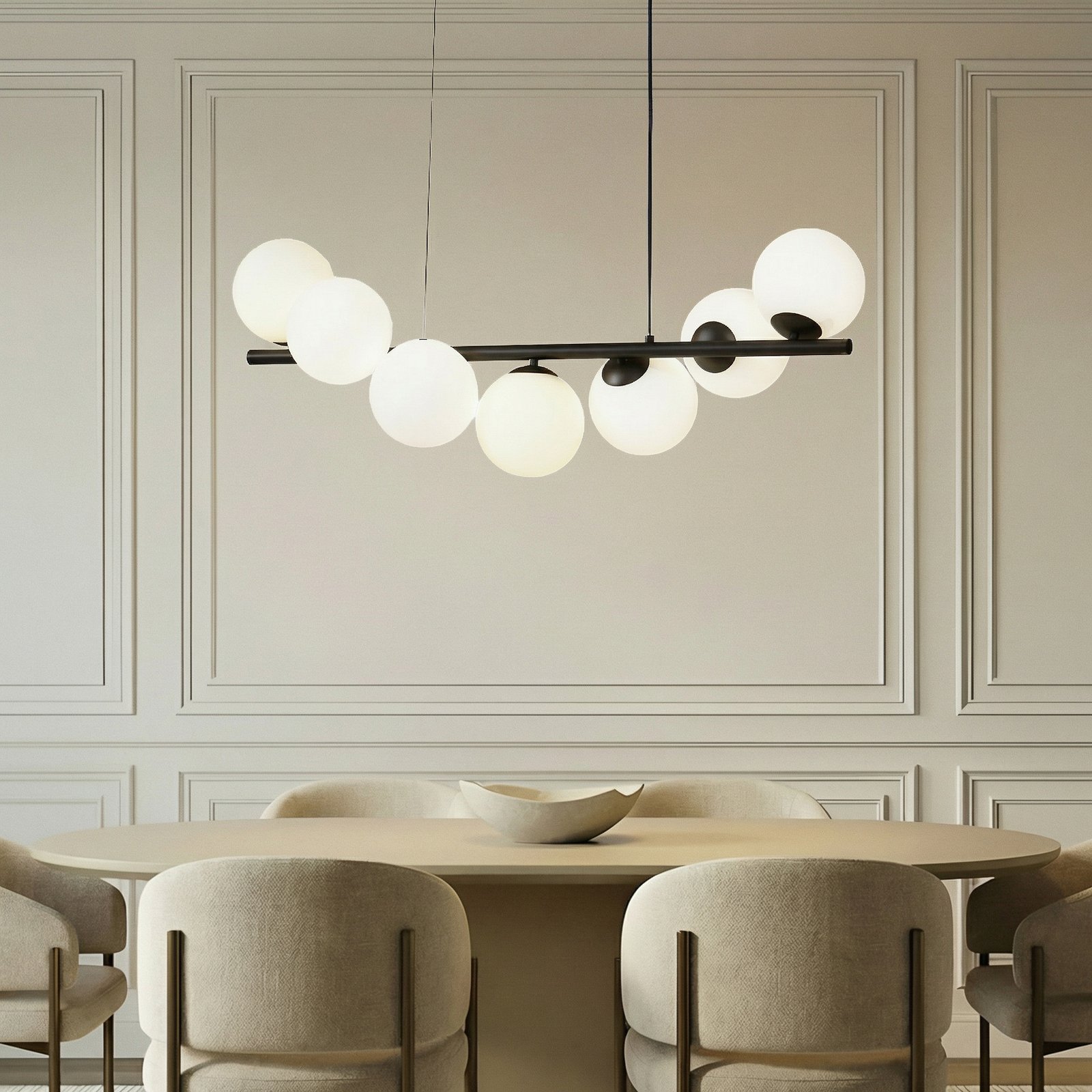 Lucande Hängeleuchte Isandro, schwarz / opal, 7-flammig