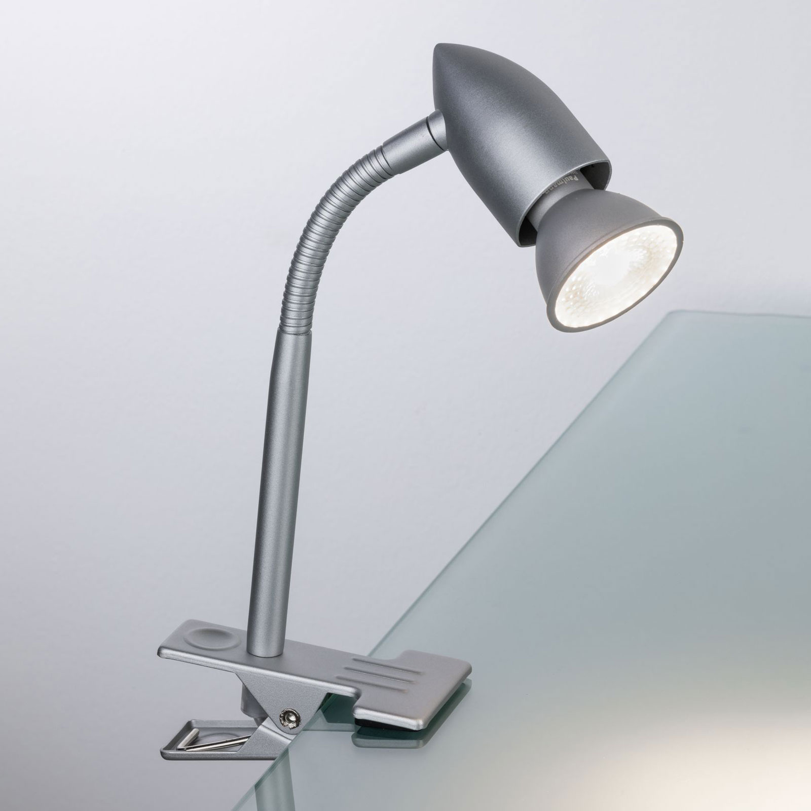 Paulmann Gesa clip-on light, matt chrome, for Children's Room, metal, plastic, GU10, 35 W, energy efficiency: A++, W: 11.5 cm, H: 28.5 cm