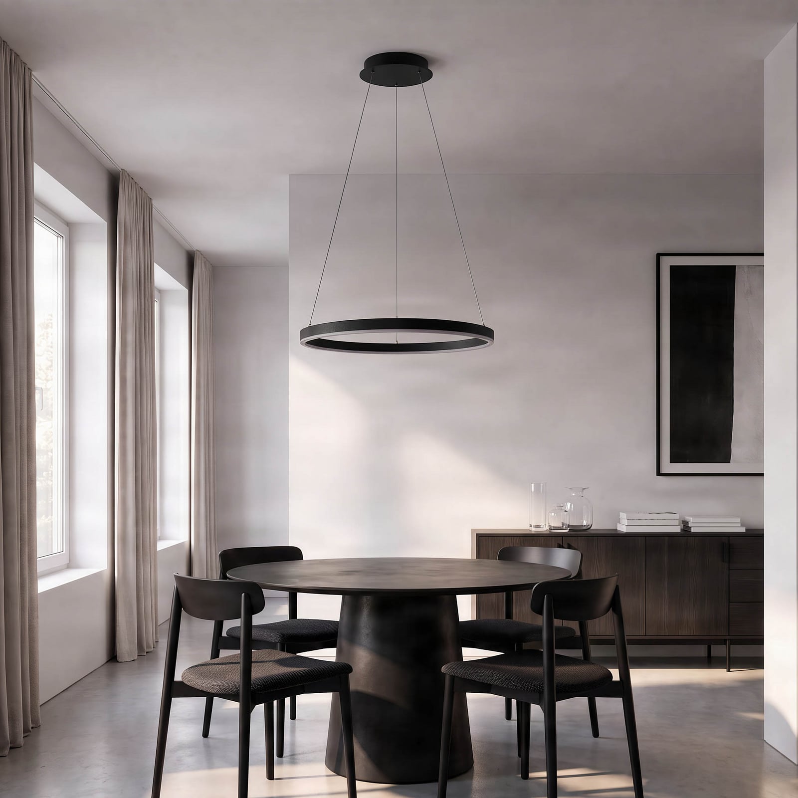 Arcchio LED hanglamp Albiona, zwart, 1 ring, Ø 60 cm Arcchio LED hanglamp Albiona, zwart, 1 ring, Ø 60 cm