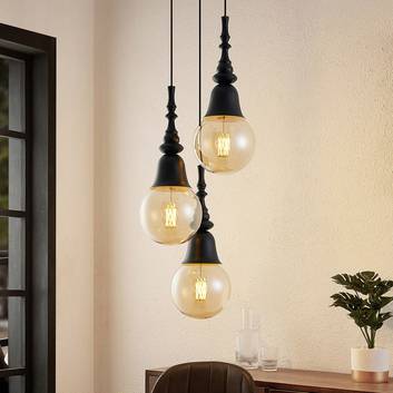 Lucande Gesja hanglamp, 3-lamps, rond, zwart