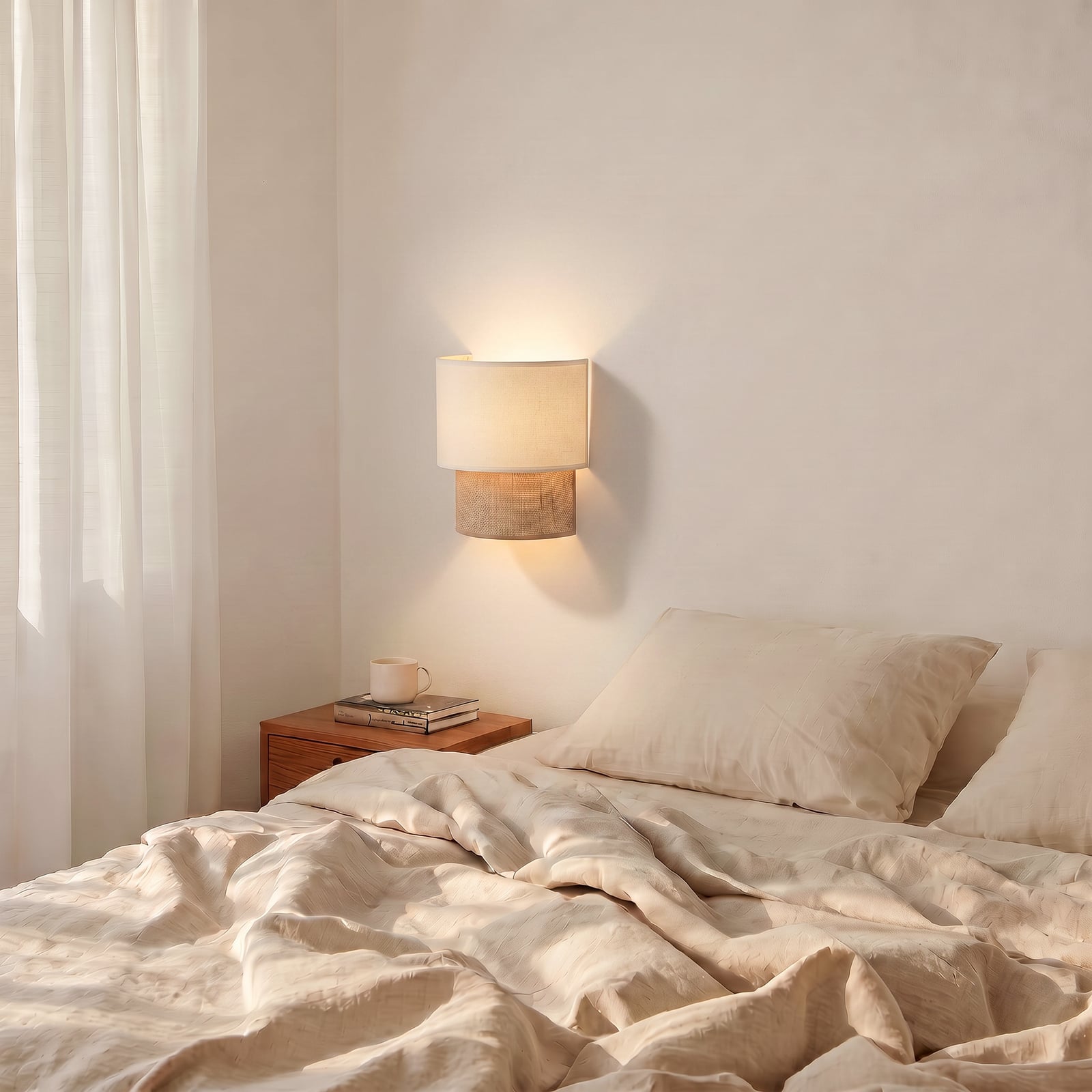 Applique murale bohème, blanc/jute, 22 cm, tissu, E27 - Duolla Applique murale bohème, blanc/jute, 22 cm, tissu, E27 - Duolla