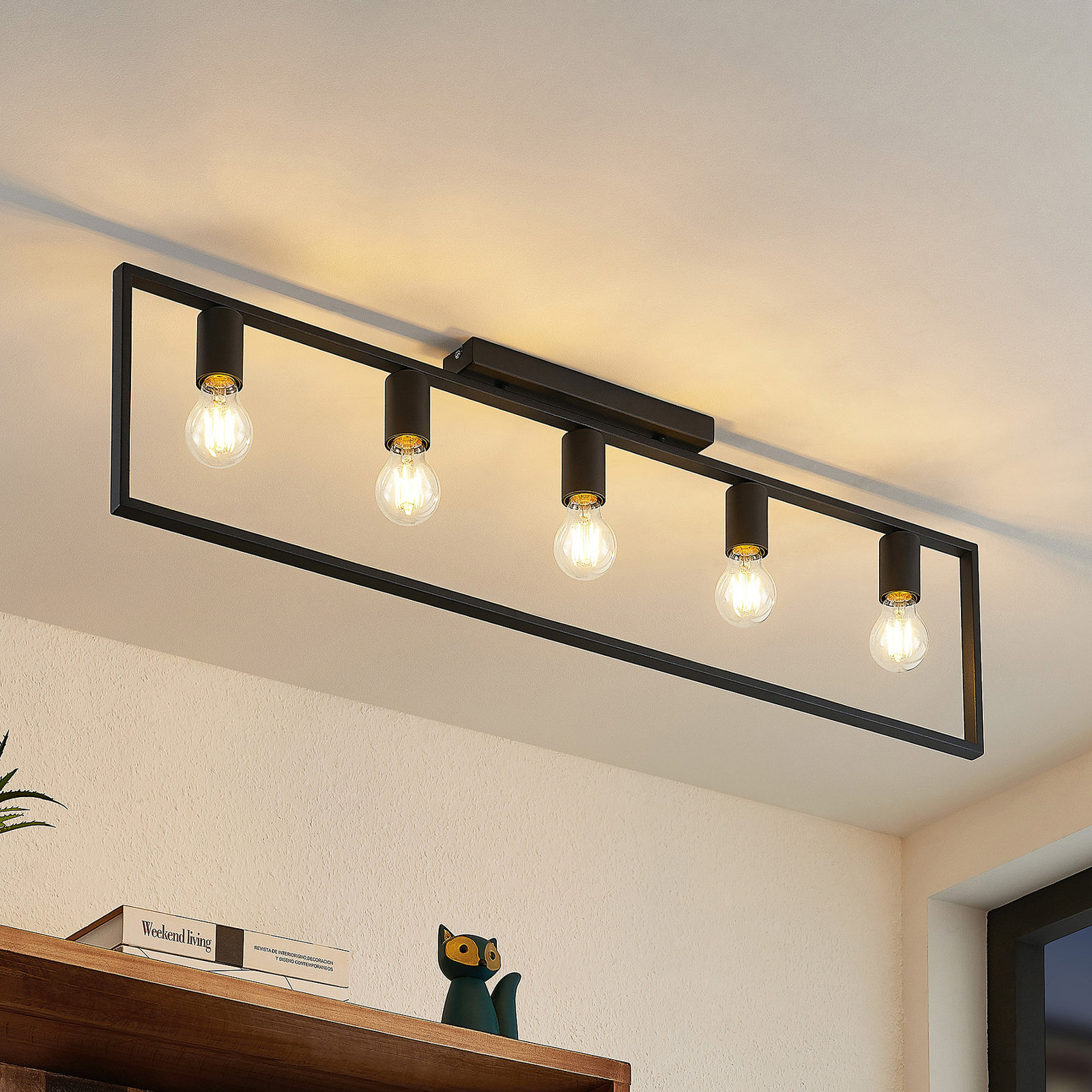 Lindby Sherwin ceiling light, black metal frame