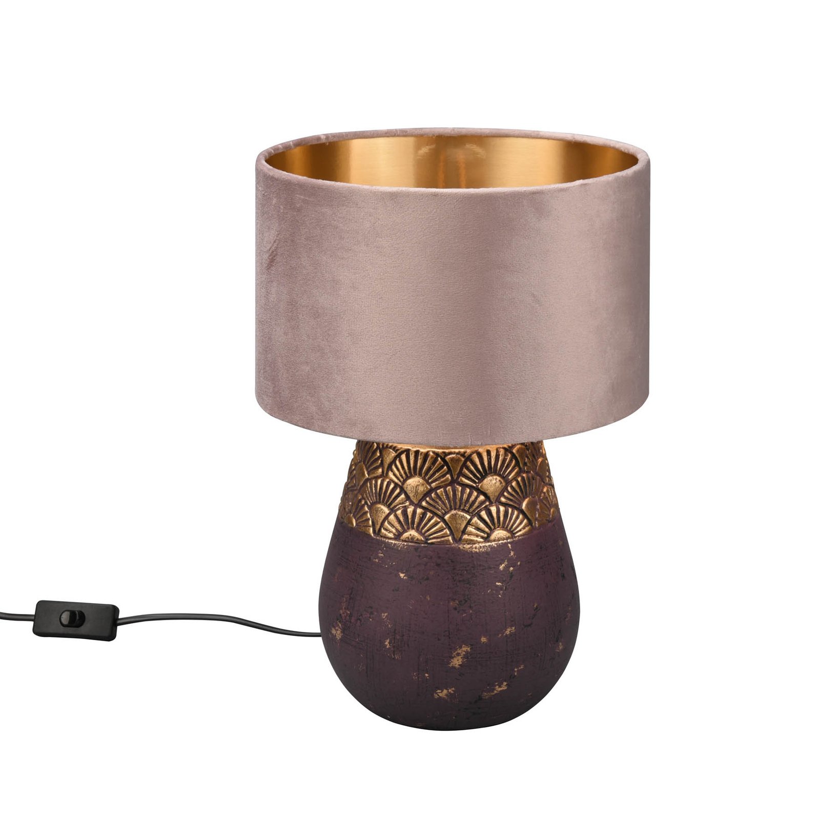 Lampada da tavolo Kiran, Ø 26cm, ceramica, marrone
